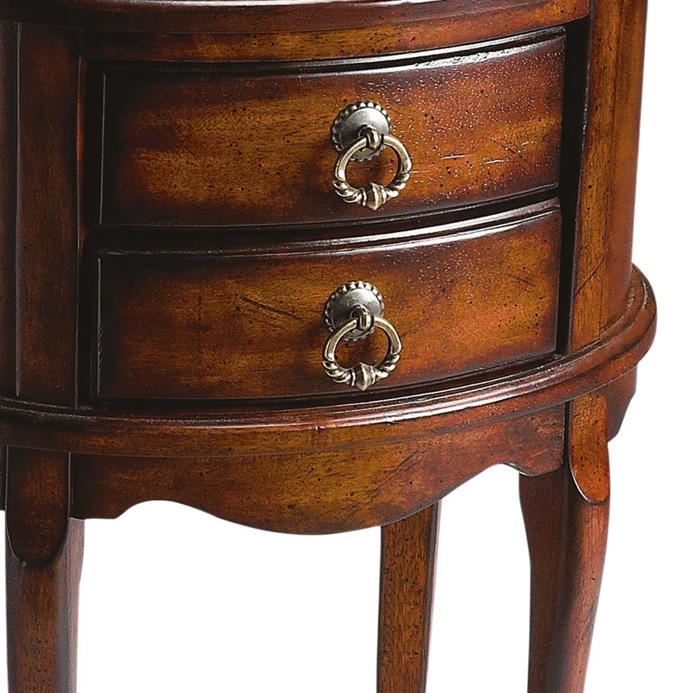 26" Dark Brown And Cherry Manufactured Wood Oval End Table With Two Drawers By Homeroots - Image 6