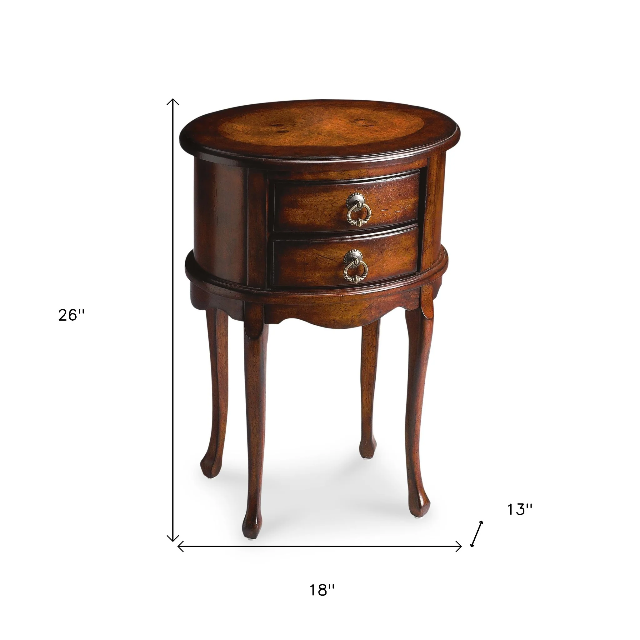 26" Dark Brown And Cherry Manufactured Wood Oval End Table With Two Drawers By Homeroots - Image 8