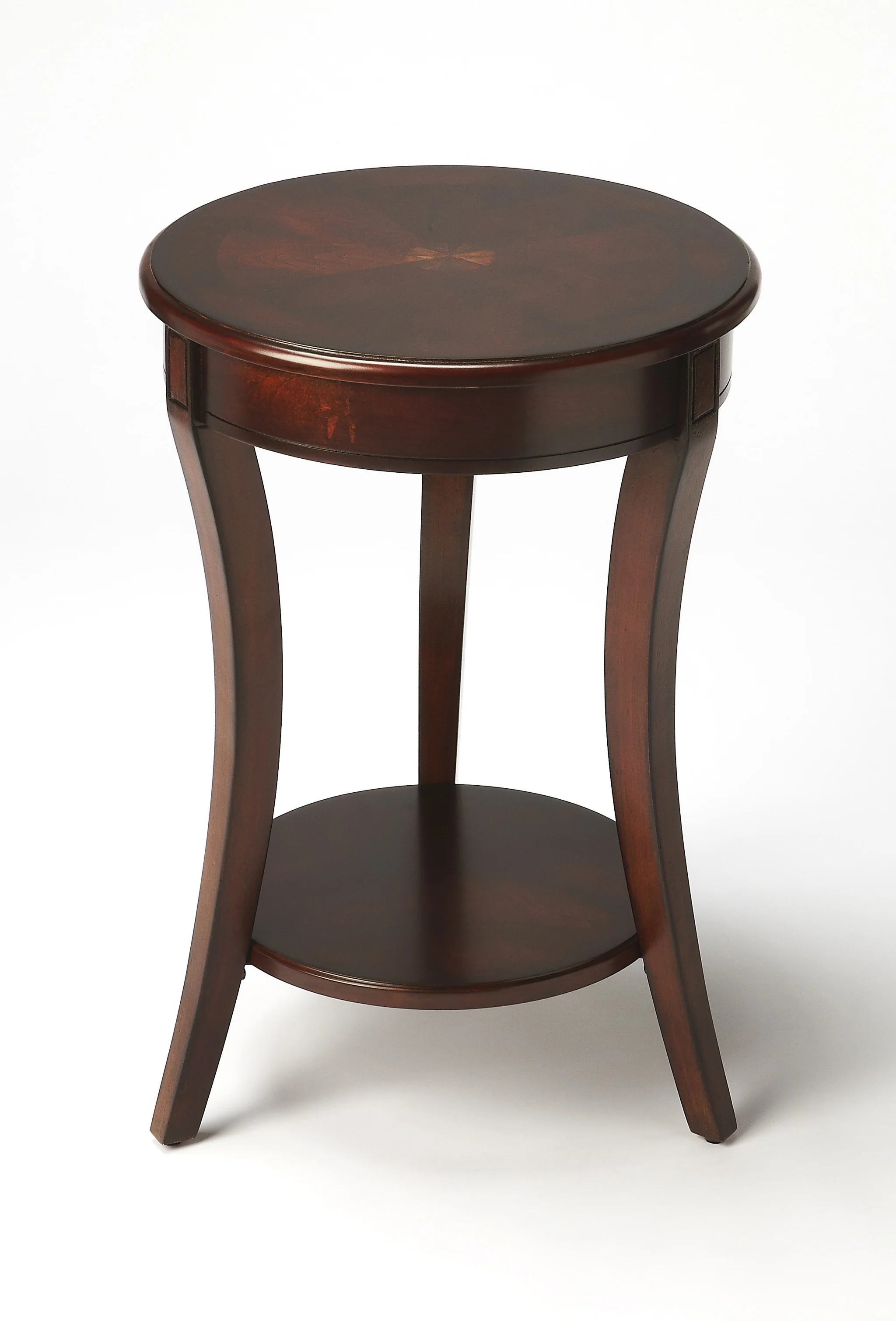 26" Dark Brown And Cherry Manufactured Wood Round End Table With Shelf By Homeroots - Image 2