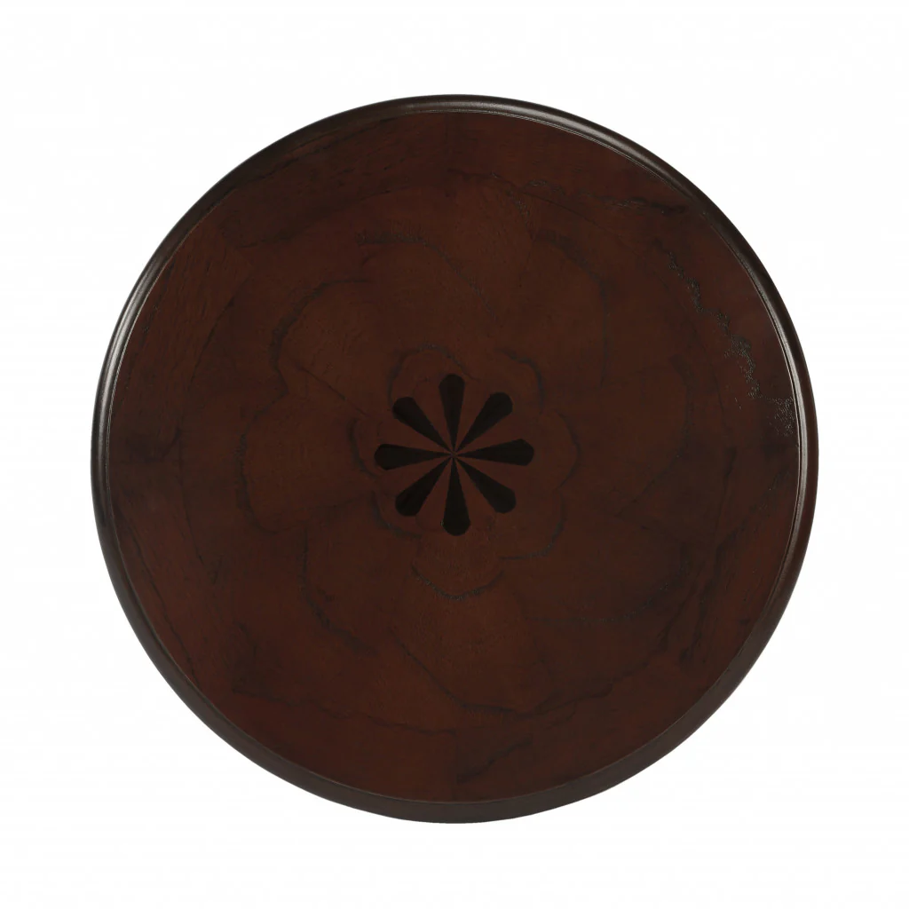 26" Dark Brown And Cherry Manufactured Wood Round End Table With Shelf By Homeroots - Image 3