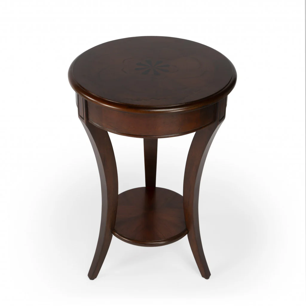 26" Dark Brown And Cherry Manufactured Wood Round End Table With Shelf By Homeroots - Image 4