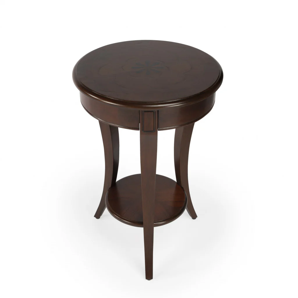 26" Dark Brown And Cherry Manufactured Wood Round End Table With Shelf By Homeroots - Image 5