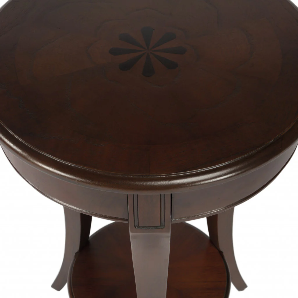 26" Dark Brown And Cherry Manufactured Wood Round End Table With Shelf By Homeroots - Image 6
