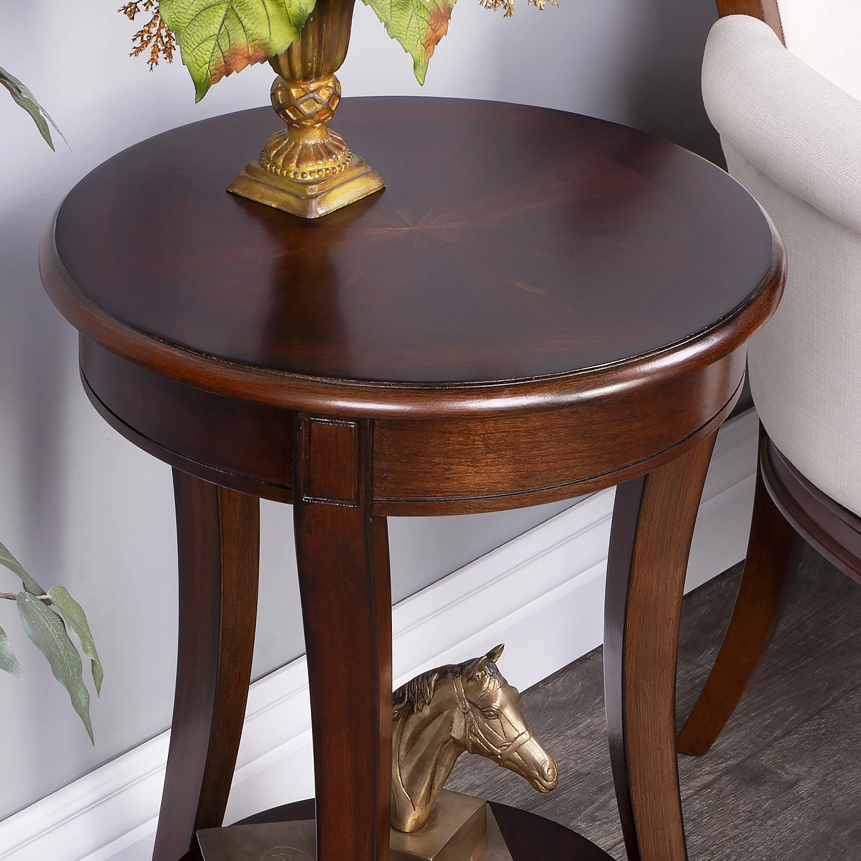 26" Dark Brown And Cherry Manufactured Wood Round End Table With Shelf By Homeroots - Image 7
