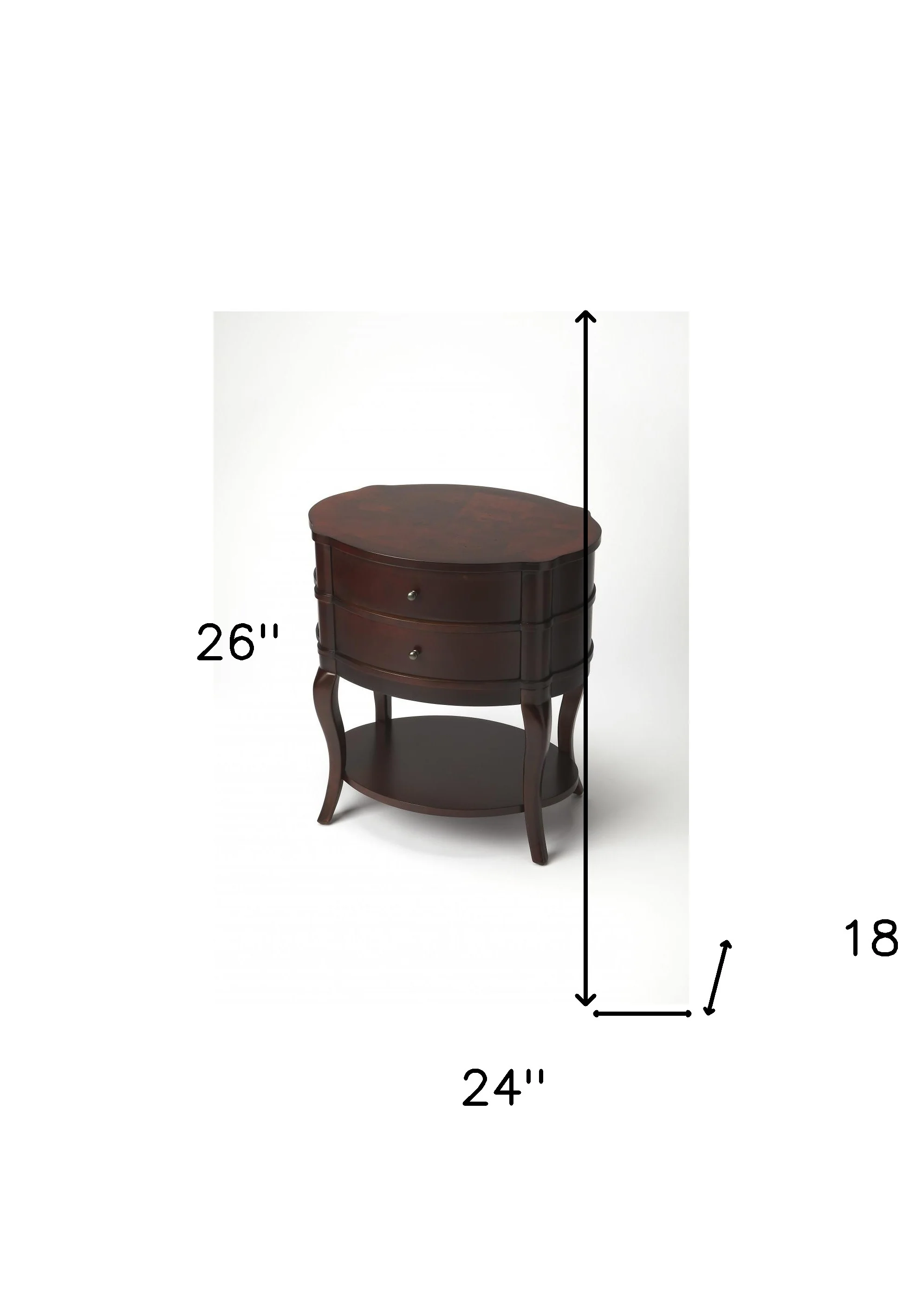 26" Dark Brown And Cherry Solid And Manufactured Wood Oval End Table With Two Drawers And Shelf By Homeroots - Image 6