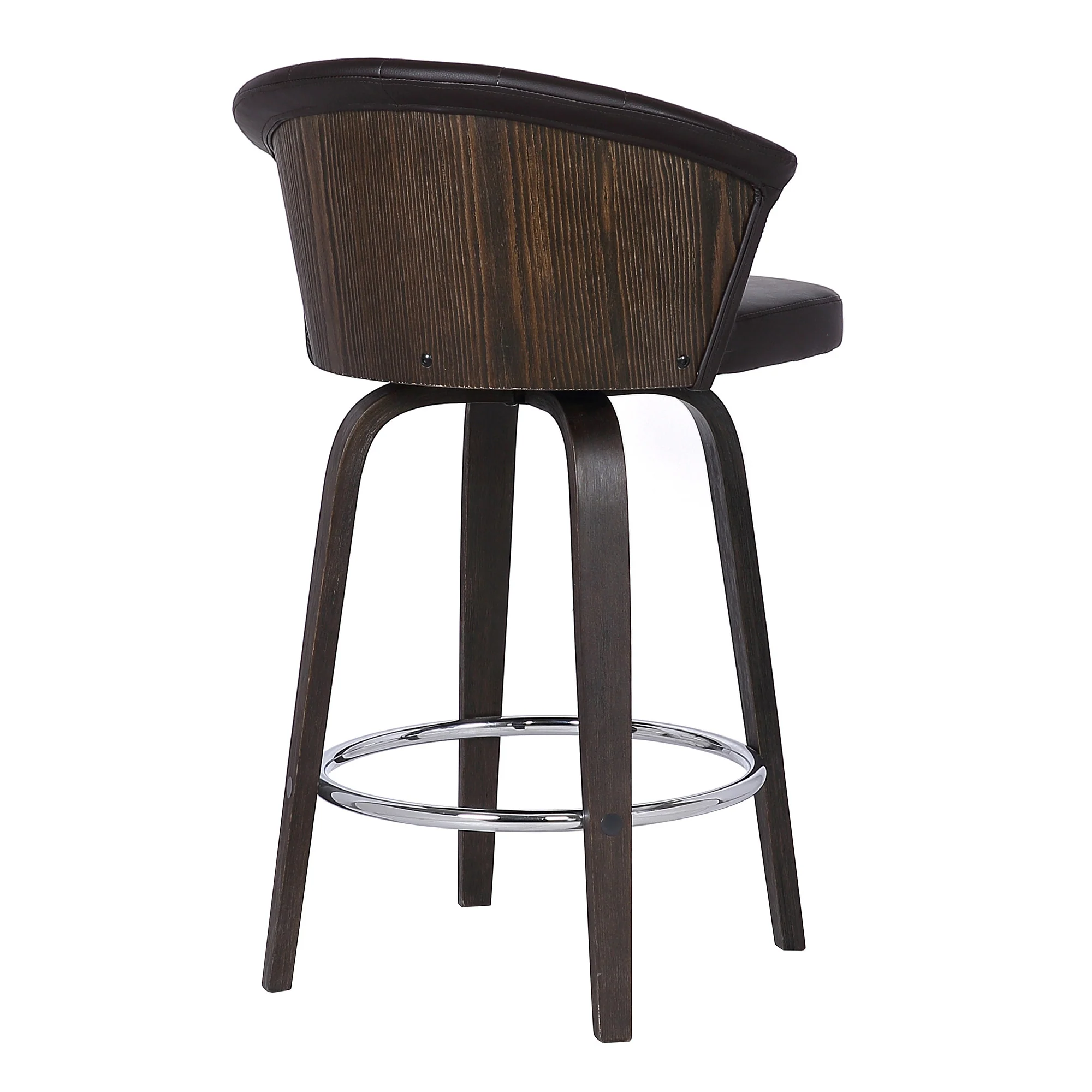 26" Dark Brown Faux Leather and Rustic Wood Back Swivel Bar Stool By Homeroots - Image 5