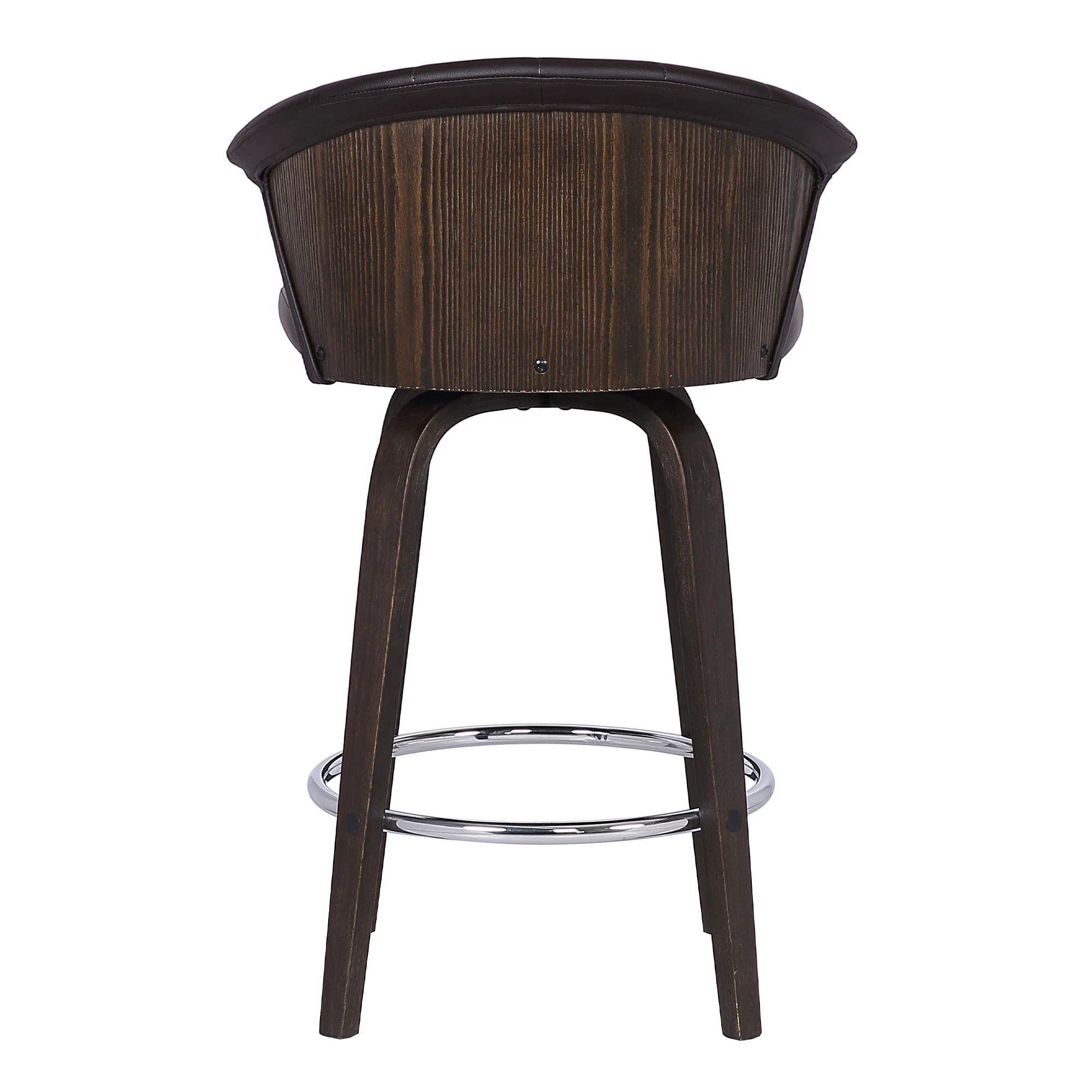 26" Dark Brown Faux Leather and Rustic Wood Back Swivel Bar Stool By Homeroots - Image 6