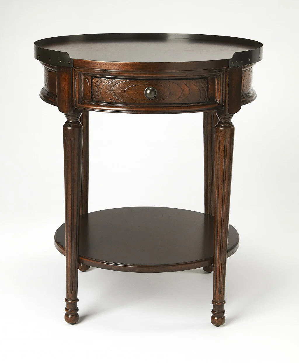 26" Dark Brown Manufactured Wood Round End Table With Drawer And Shelf By Homeroots - Image 2
