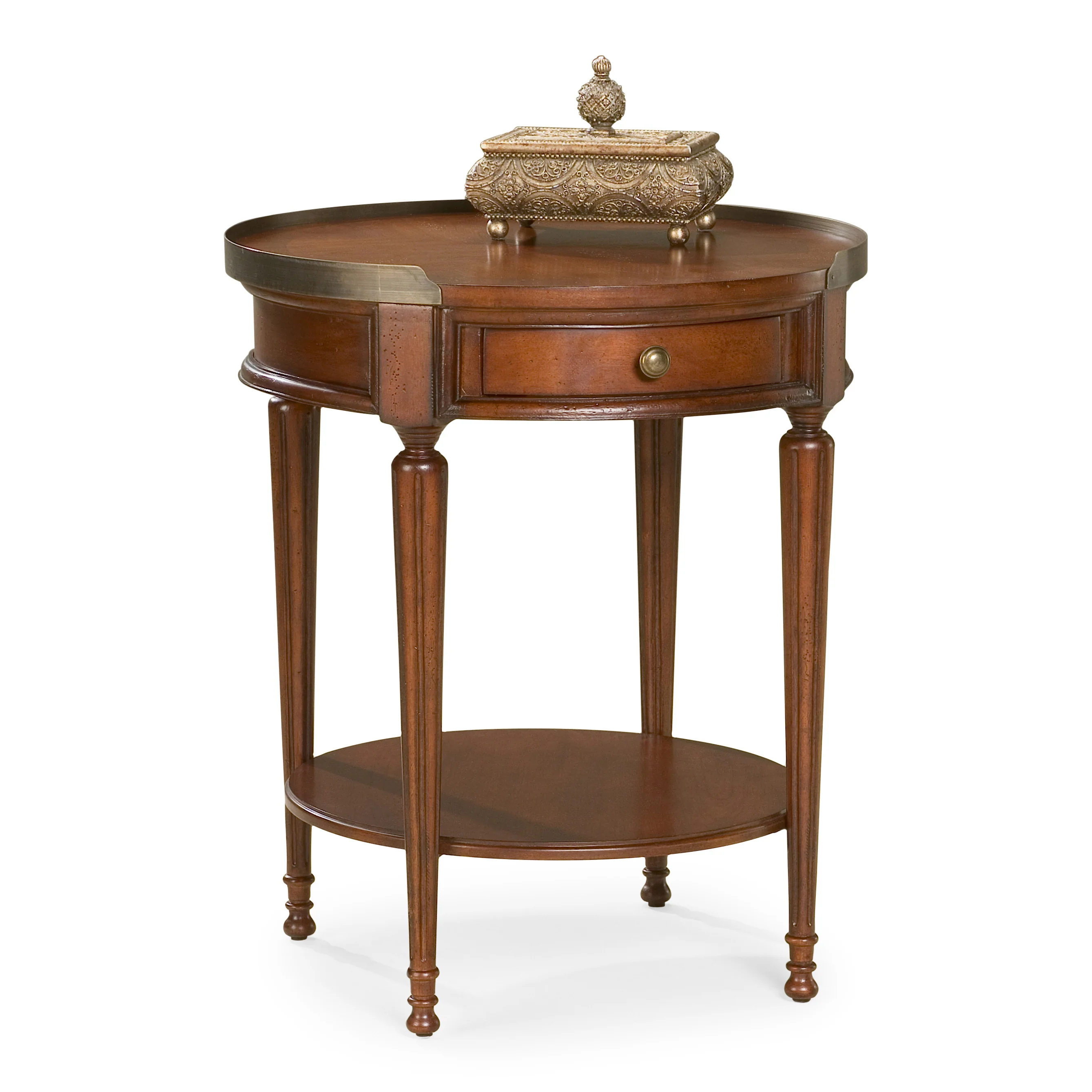 26" Dark Brown Manufactured Wood Round End Table With Drawer And Shelf By Homeroots - Image 3