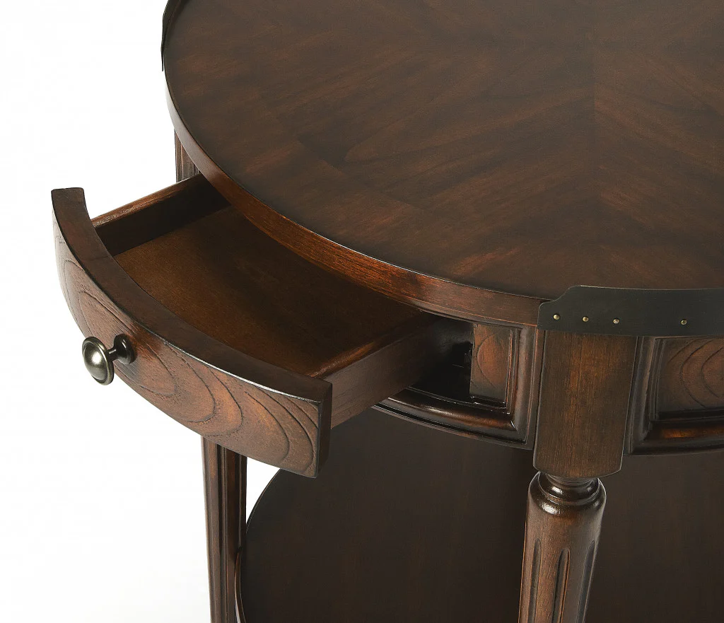 26" Dark Brown Manufactured Wood Round End Table With Drawer And Shelf By Homeroots - Image 5