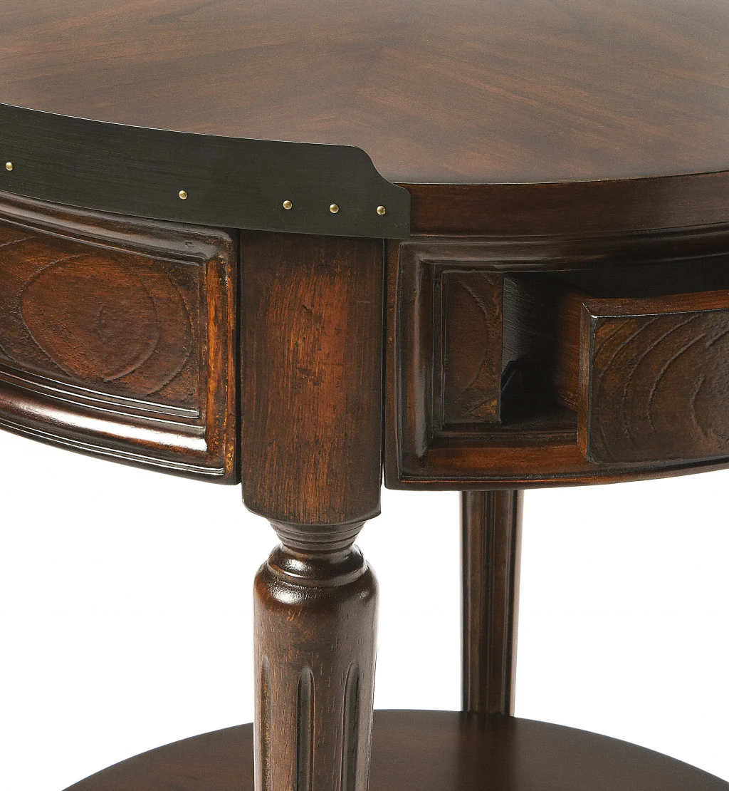 26" Dark Brown Manufactured Wood Round End Table With Drawer And Shelf By Homeroots - Image 6