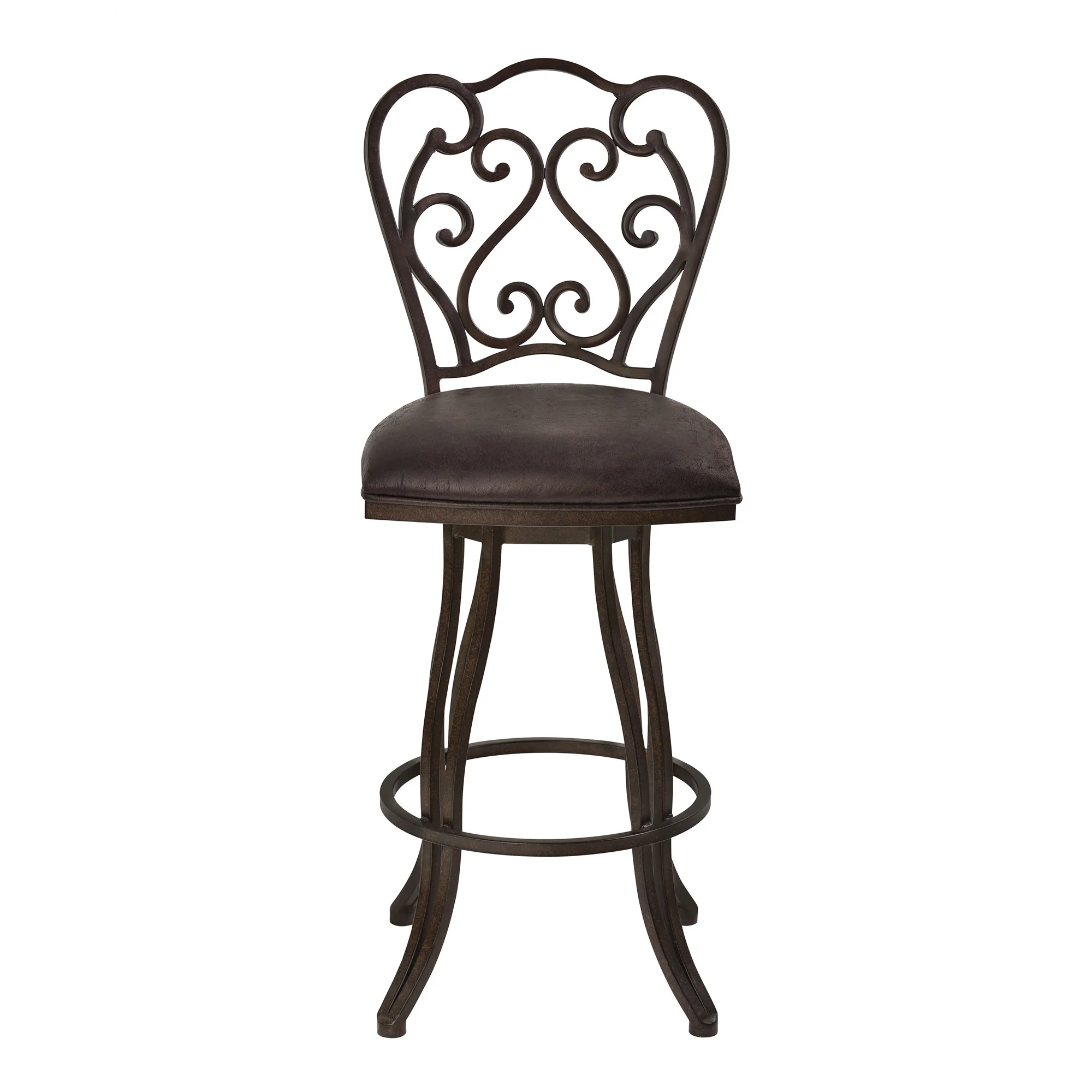 26" Dark Espresso Scroll Back Metal Swivel Bar Stool By Homeroots - Image 3