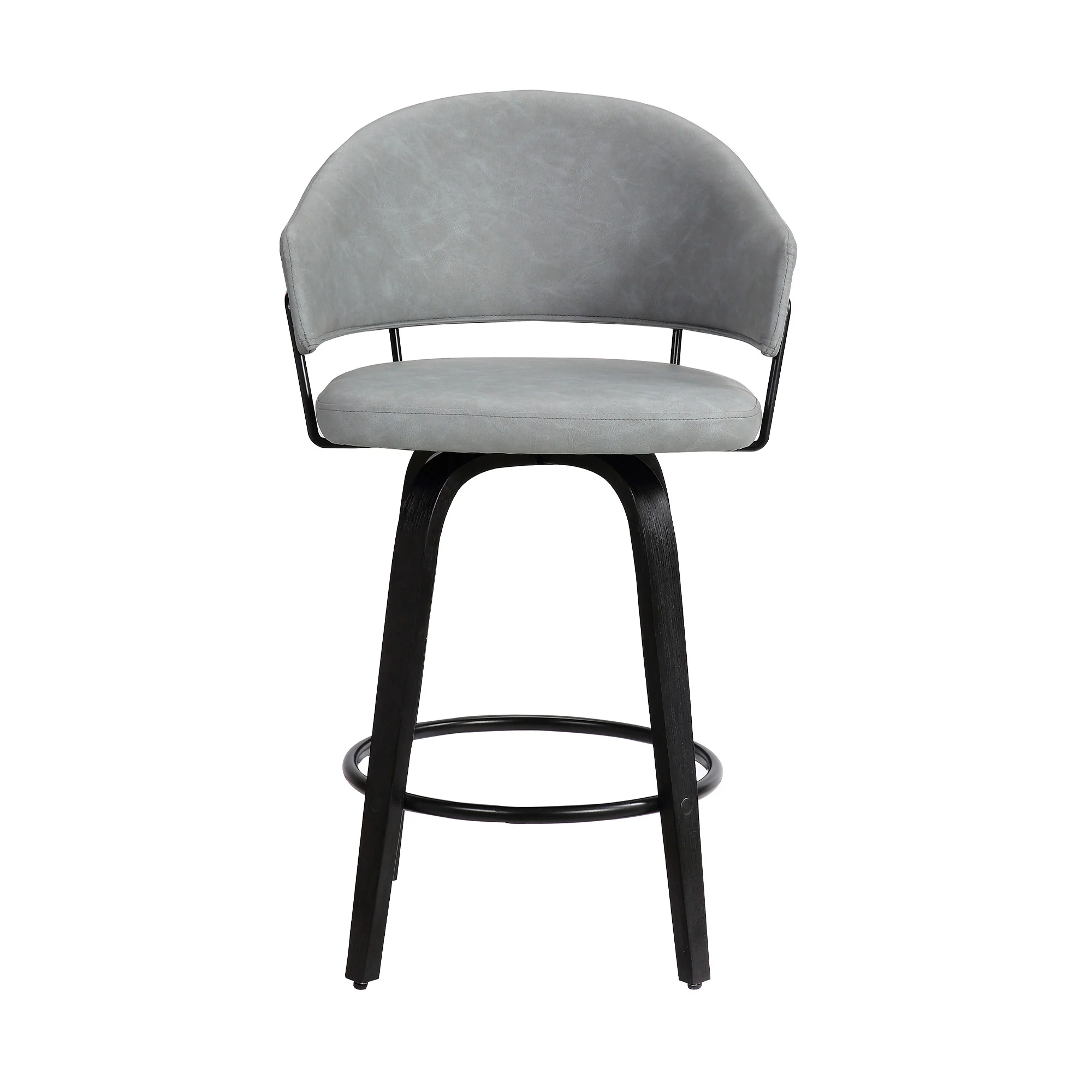 26" Dark Grey Faux Leather Black Wood Swivel Bar Stool By Homeroots - Image 3