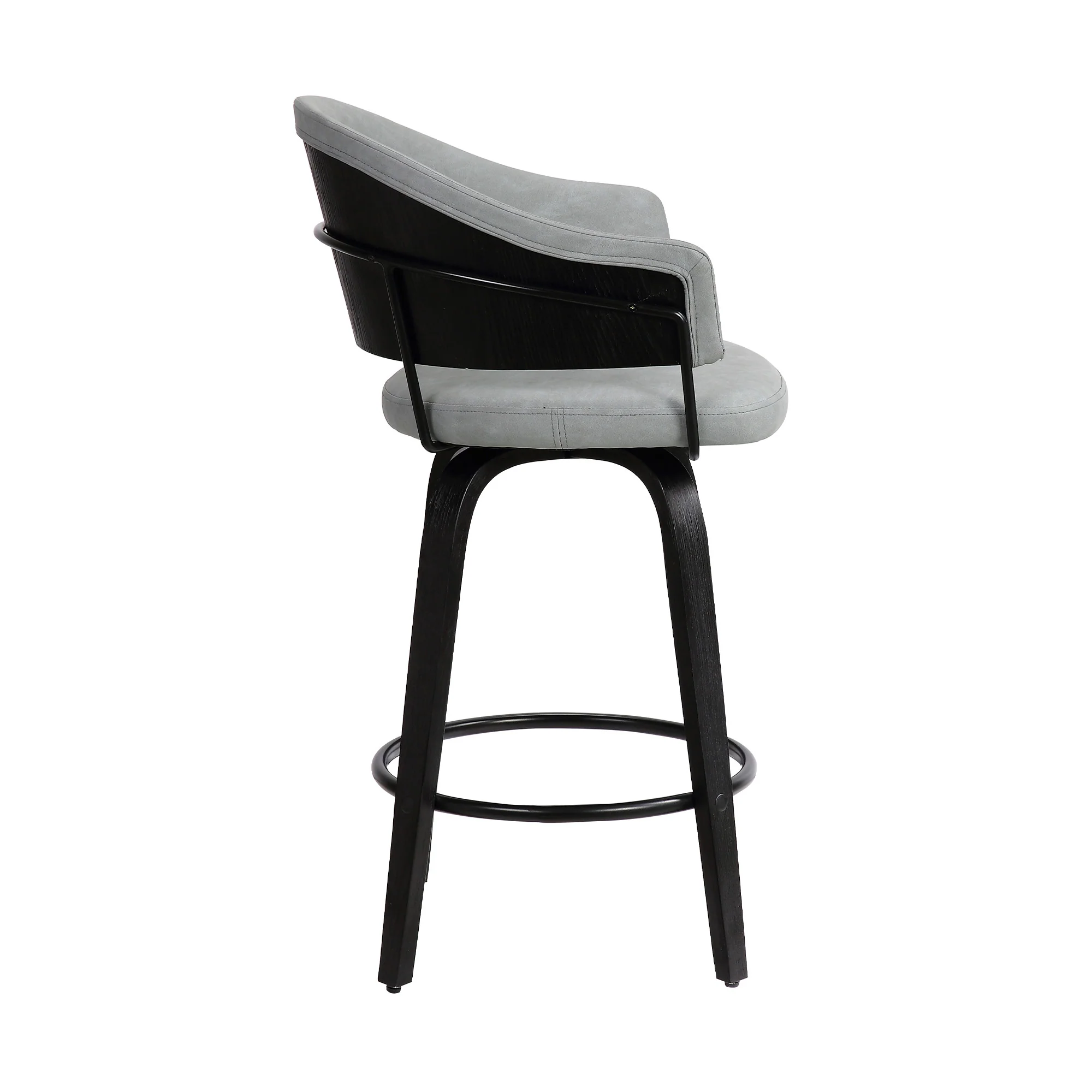26" Dark Grey Faux Leather Black Wood Swivel Bar Stool By Homeroots - Image 4
