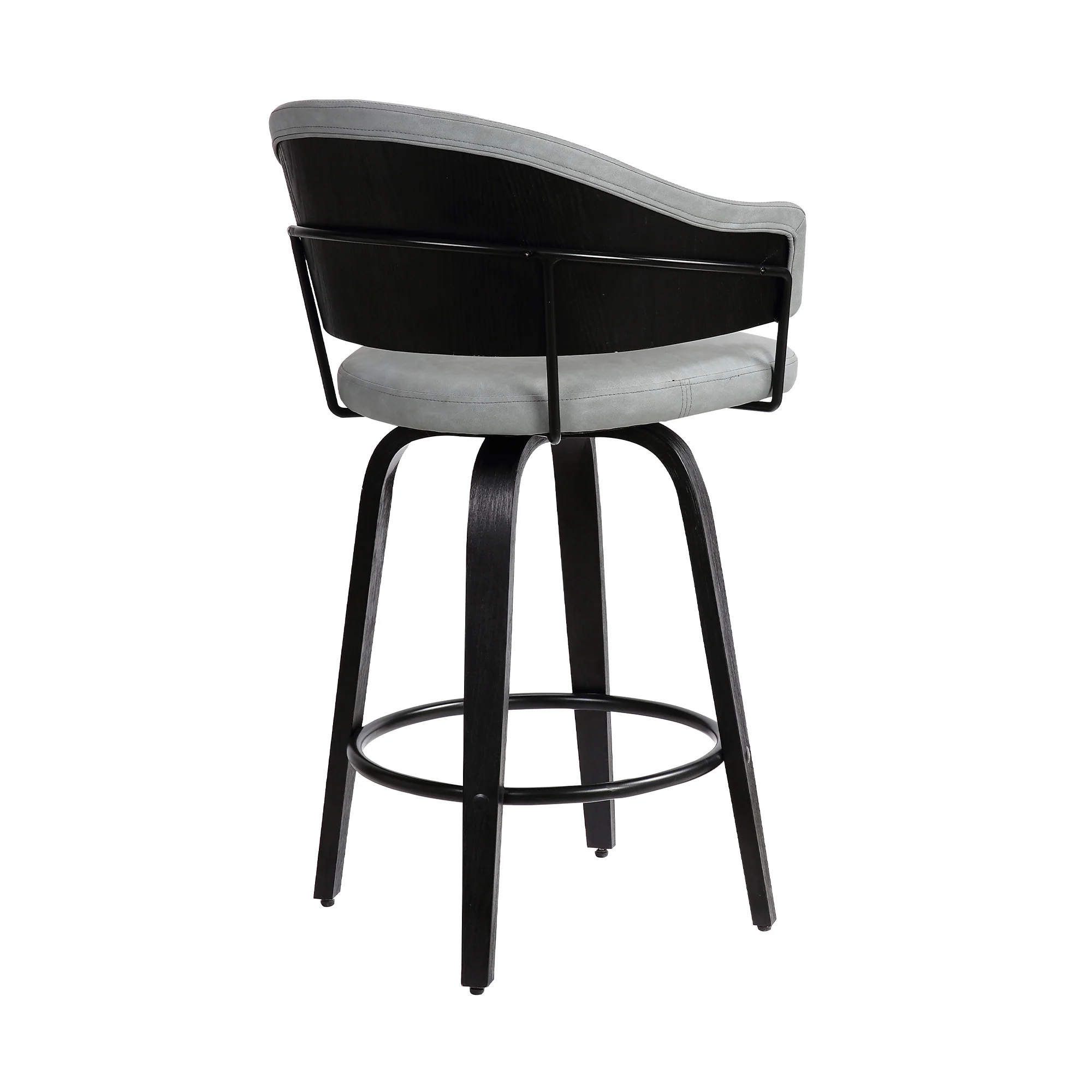 26" Dark Grey Faux Leather Black Wood Swivel Bar Stool By Homeroots - Image 5