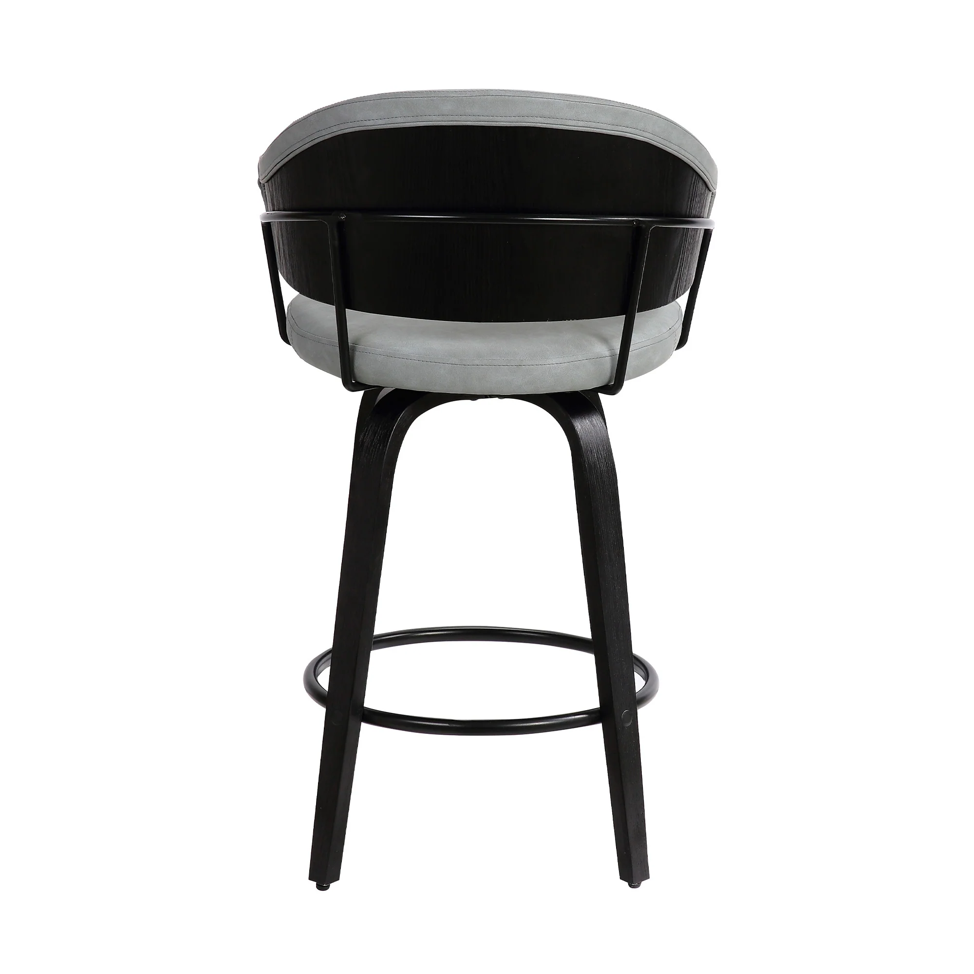 26" Dark Grey Faux Leather Black Wood Swivel Bar Stool By Homeroots - Image 6