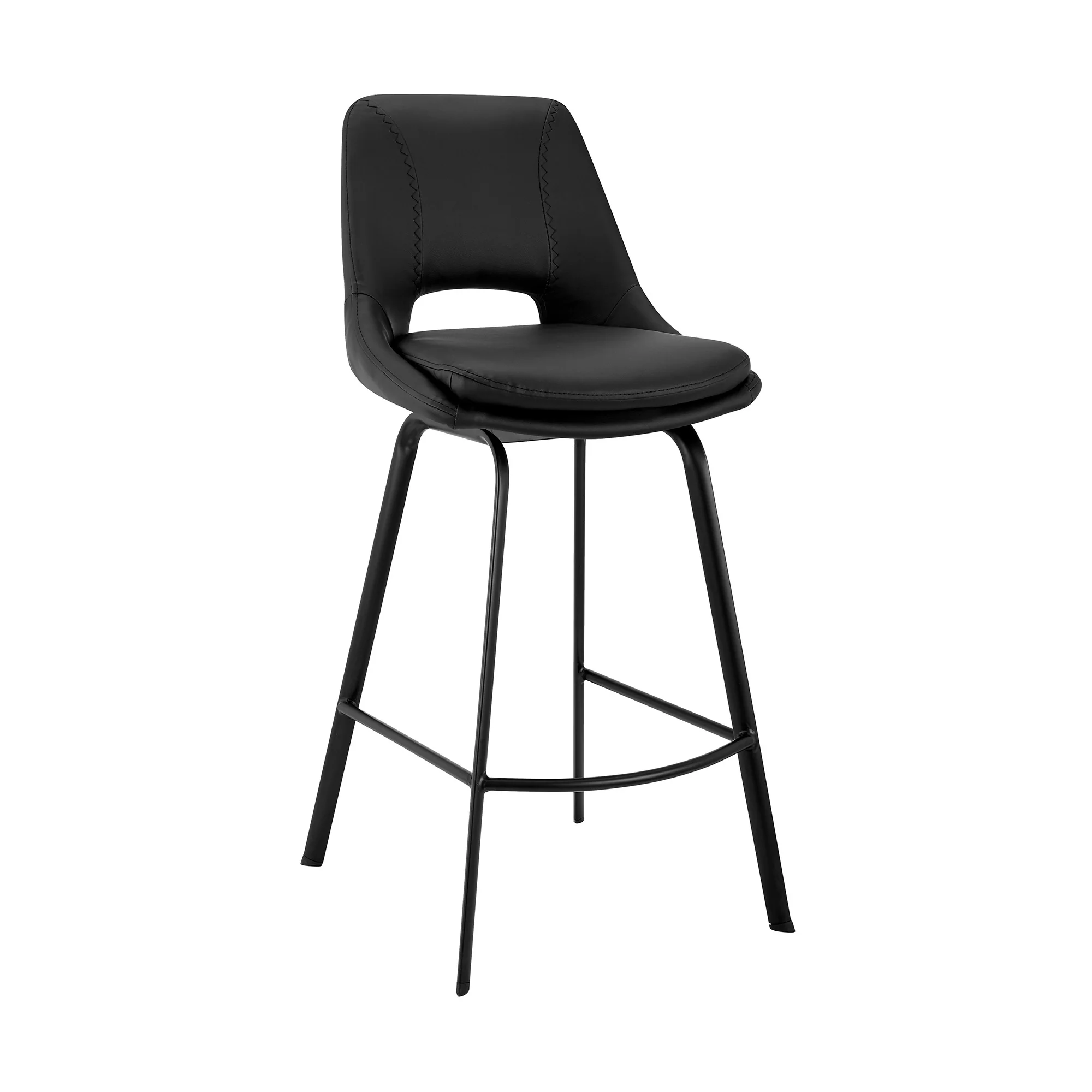 26" Elegant Black Faux Leather and Black Metal Armless Swivel Counter Stool By Homeroots - Image 2