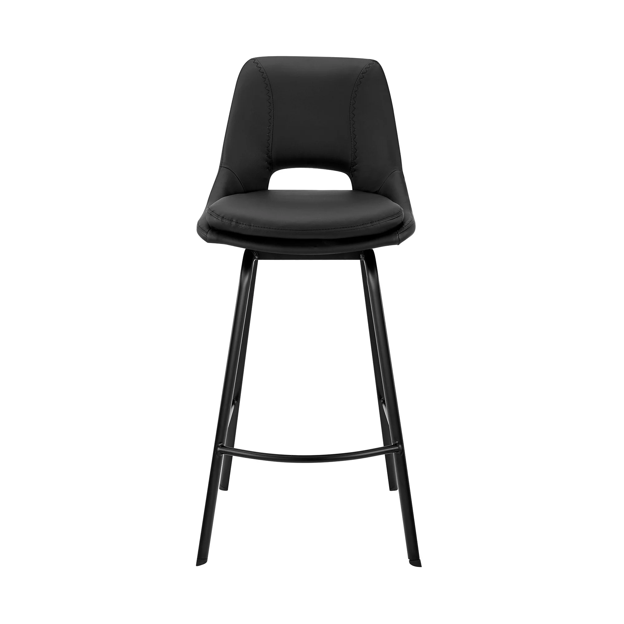26" Elegant Black Faux Leather and Black Metal Armless Swivel Counter Stool By Homeroots - Image 3