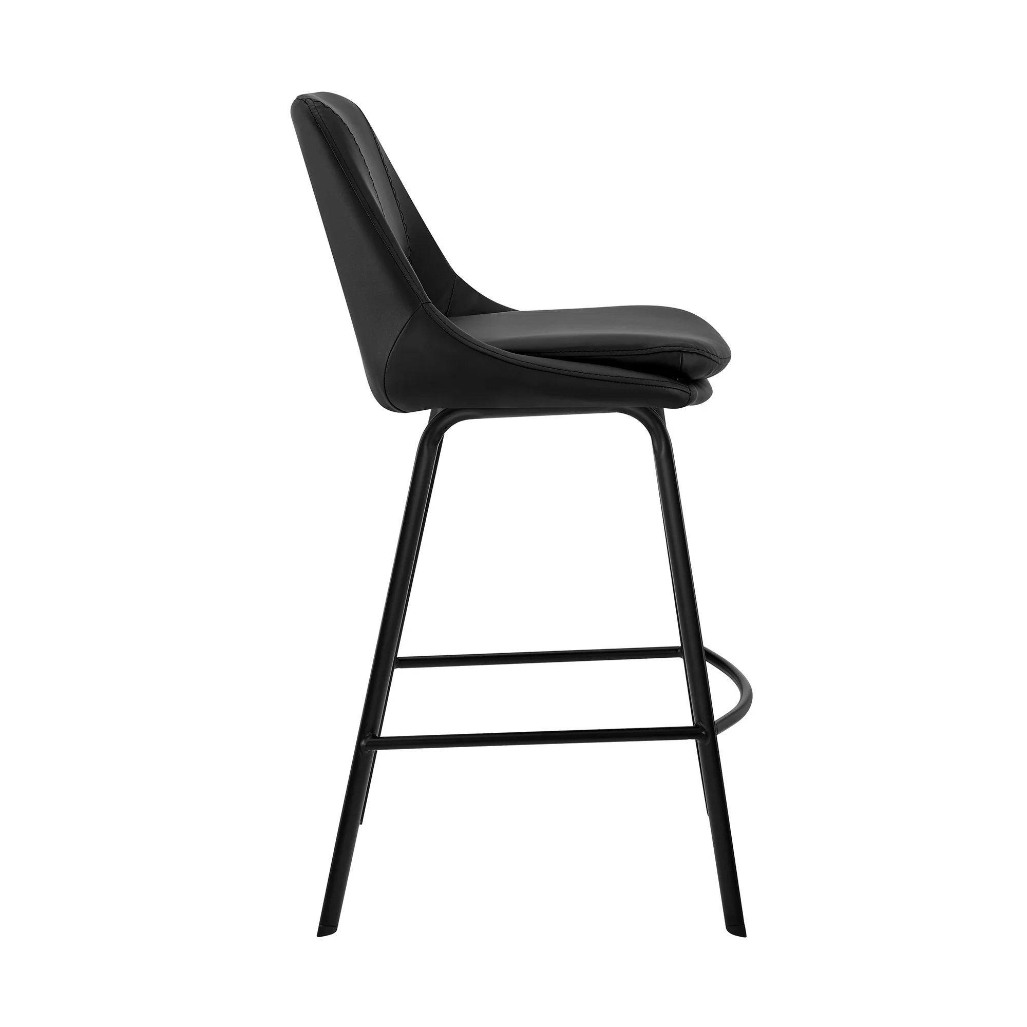 26" Elegant Black Faux Leather and Black Metal Armless Swivel Counter Stool By Homeroots - Image 4