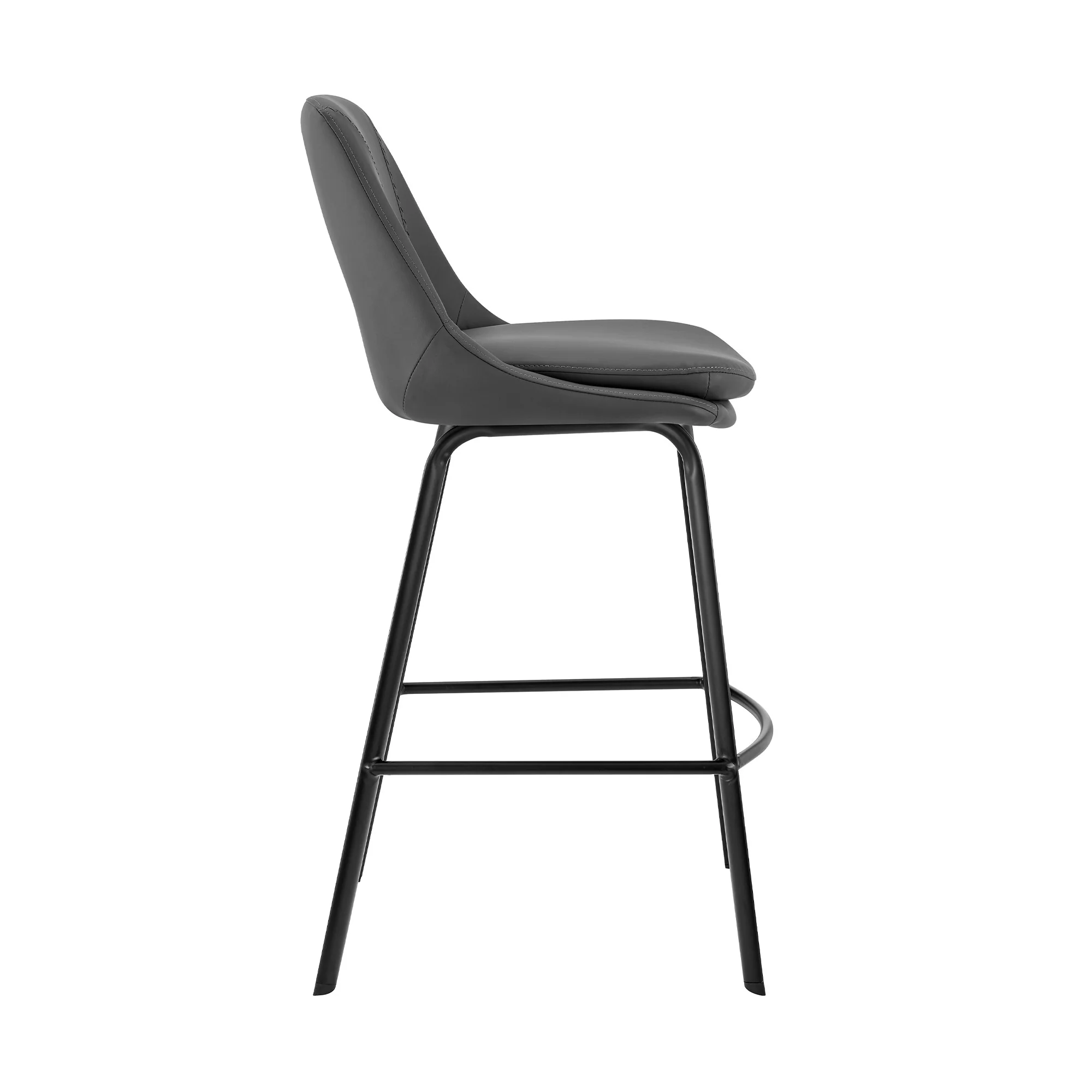 26" Elegant Grey Faux Leather and Black Metal Armless Swivel Counter Stool By Homeroots - Image 4