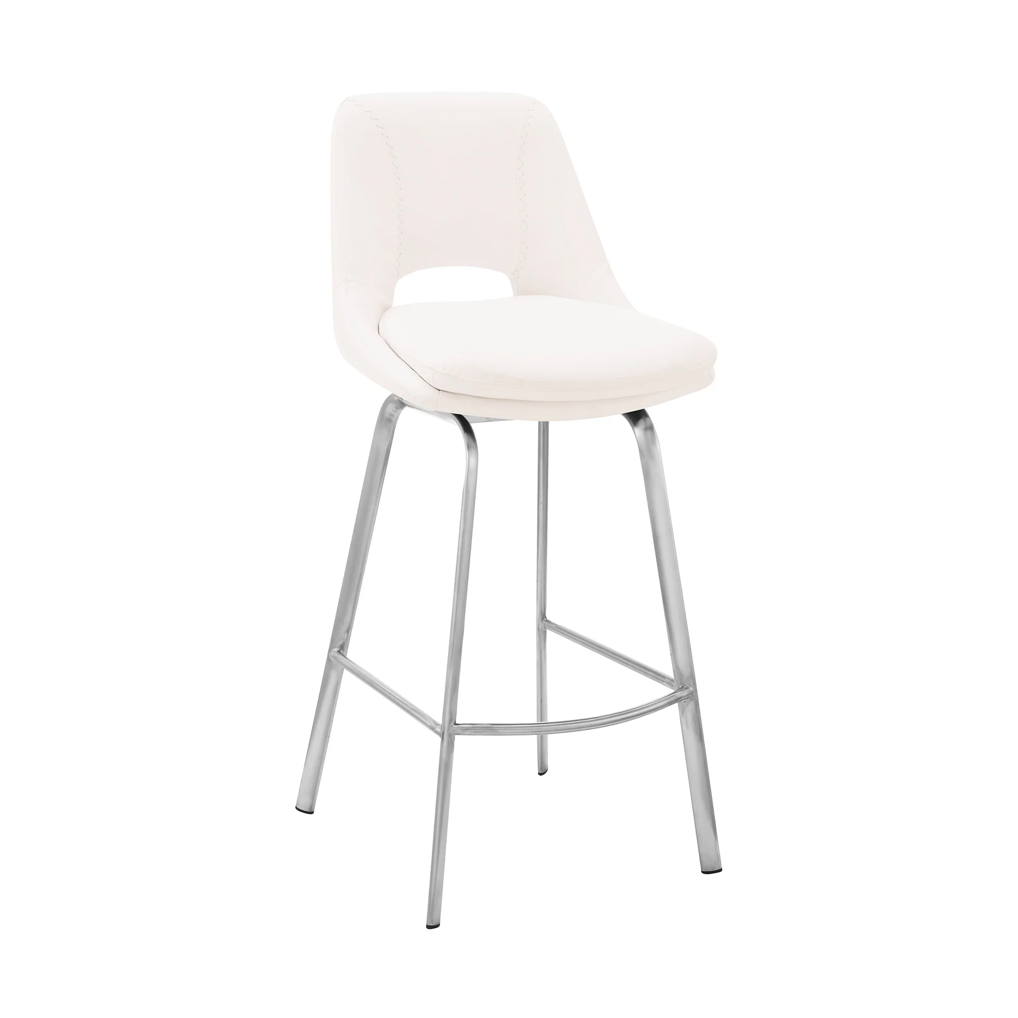 26" Elegant Grey Faux Leather Counter Stool with Stainless Steel Frame By Homeroots - Image 2