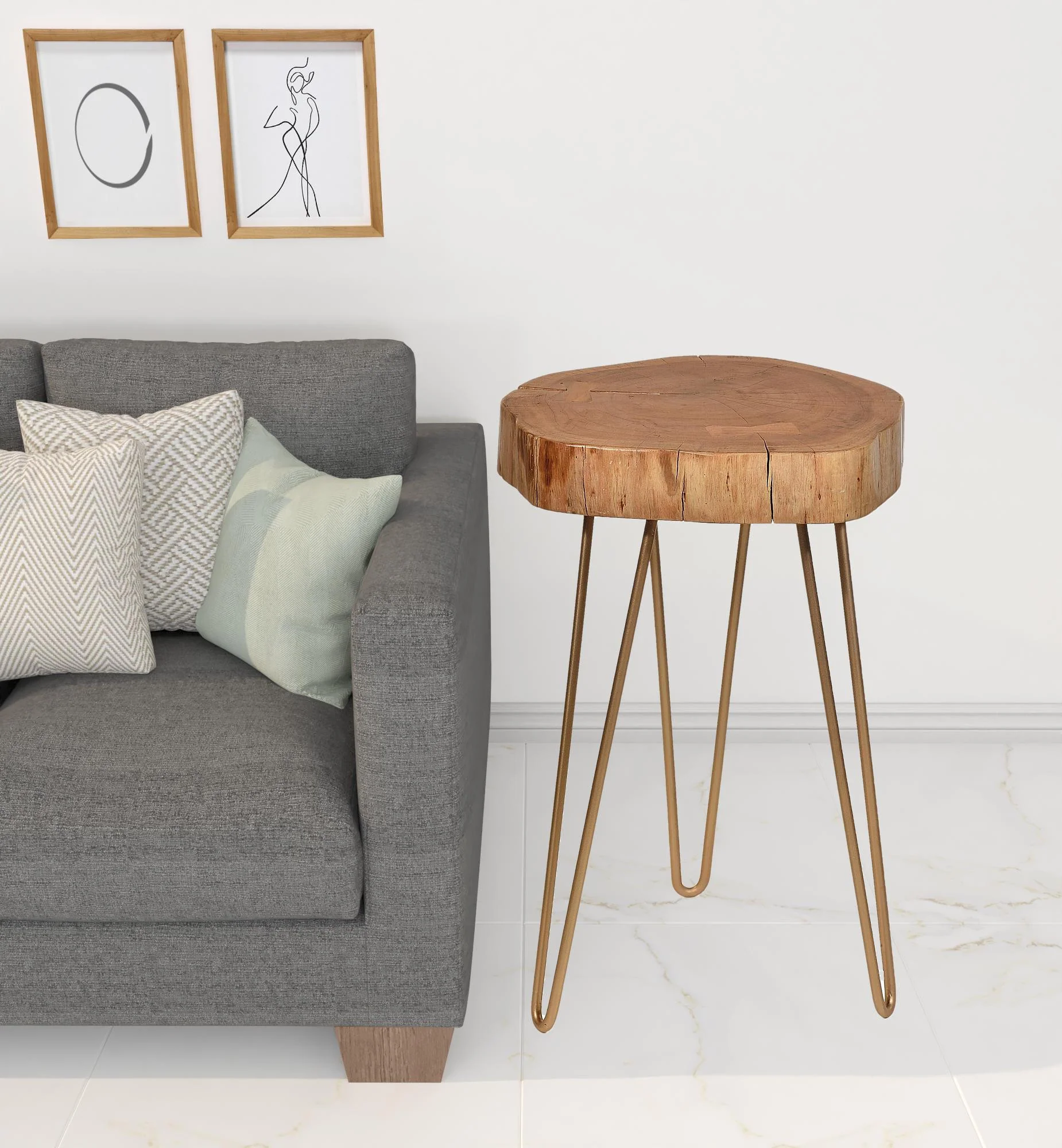 26" Gold And Natural Solid Wood Round End Table By Homeroots - Image 2