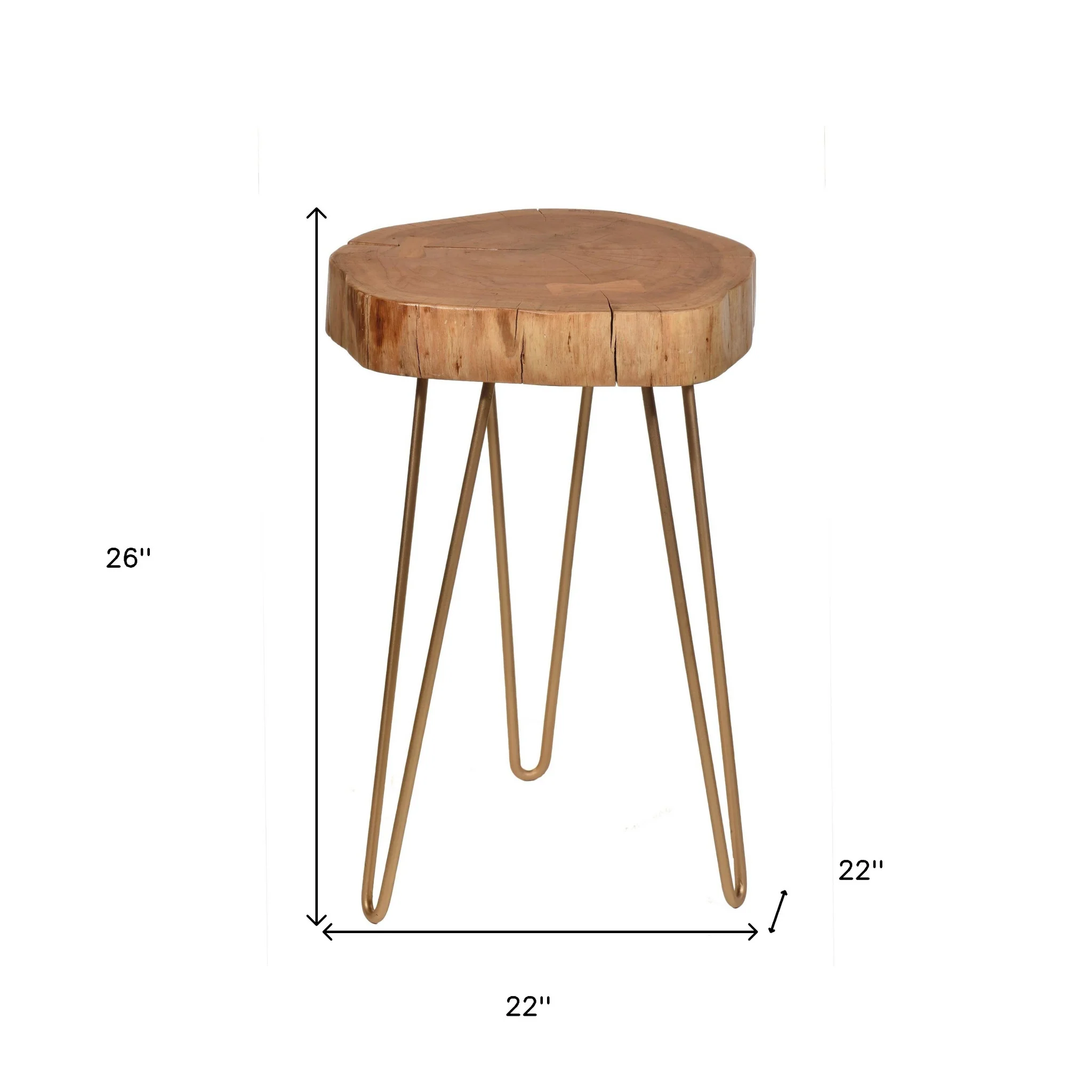 26" Gold And Natural Solid Wood Round End Table By Homeroots - Image 5