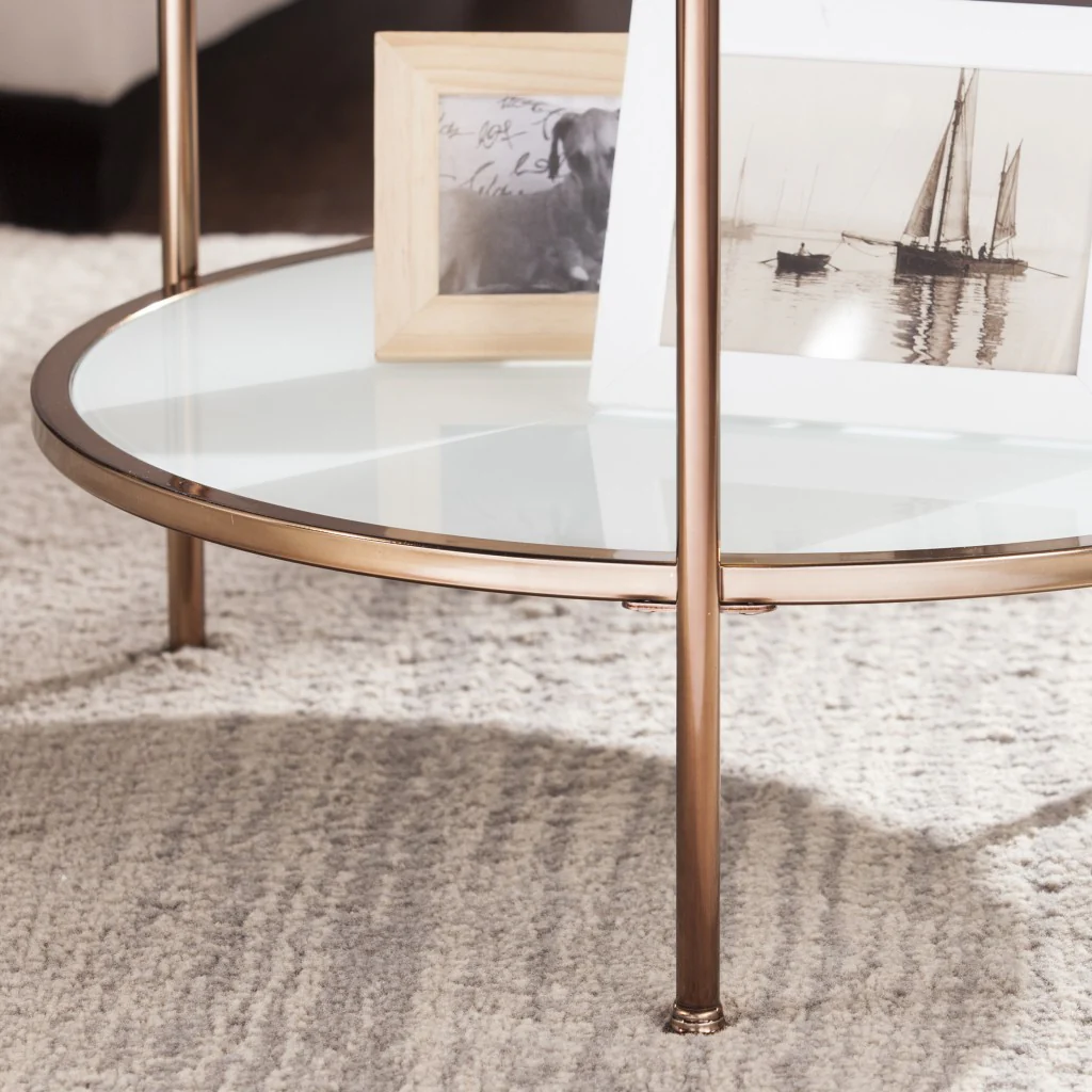 26" Gold Glass And Iron Round End Table With Shelf By Homeroots - Image 2
