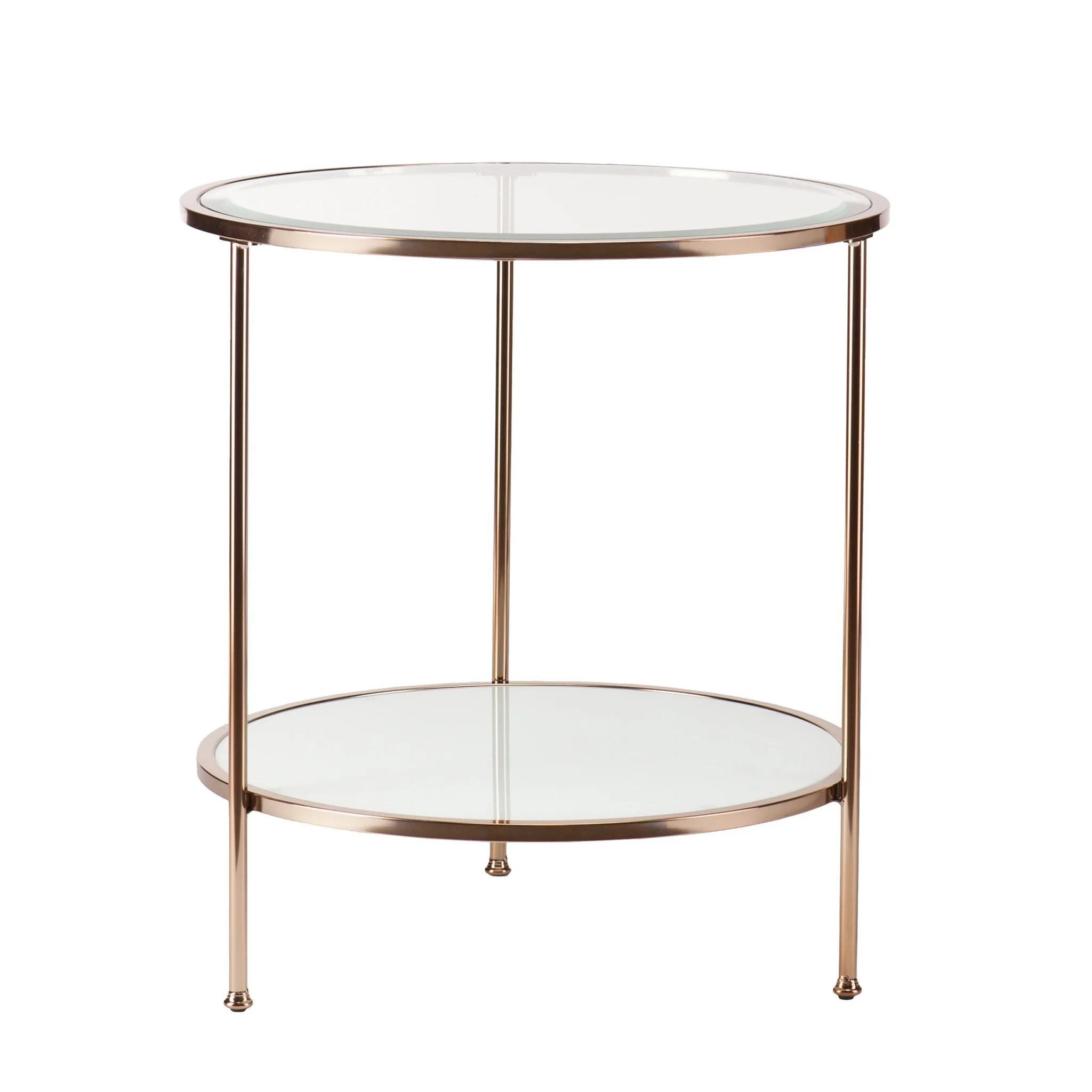 26" Gold Glass And Iron Round End Table With Shelf By Homeroots - Image 3