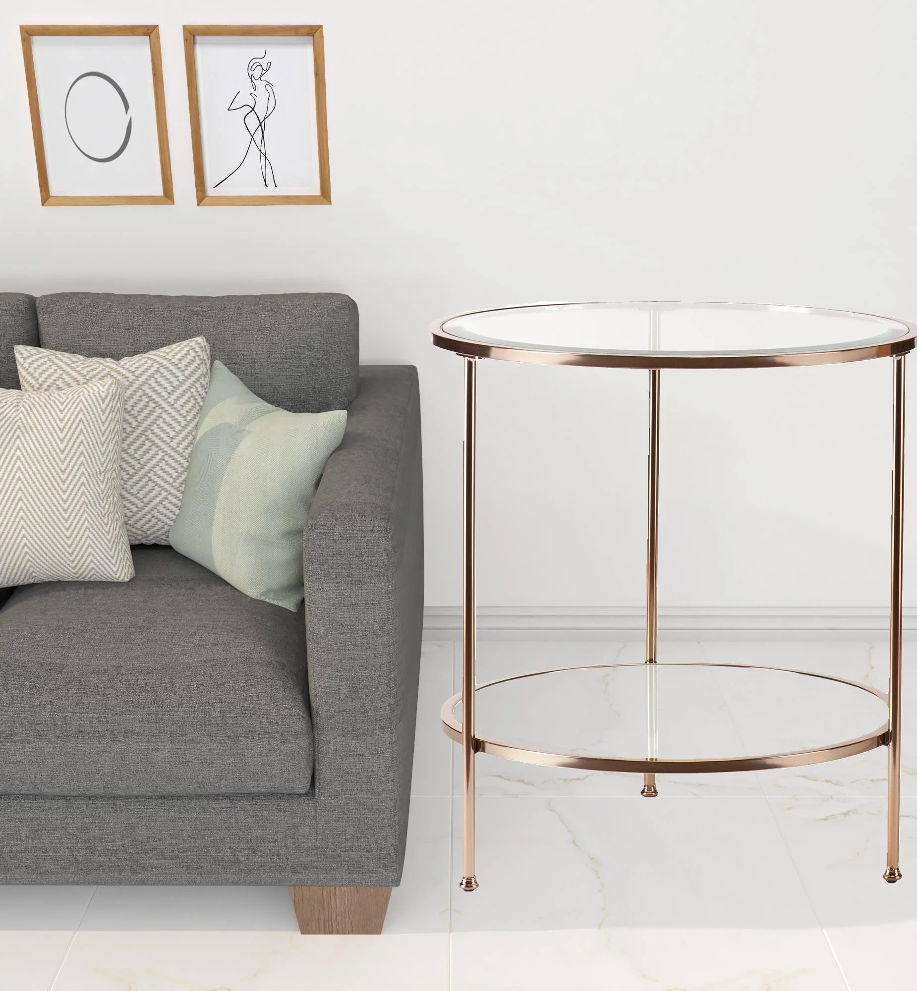 26" Gold Glass And Iron Round End Table With Shelf By Homeroots - Image 6