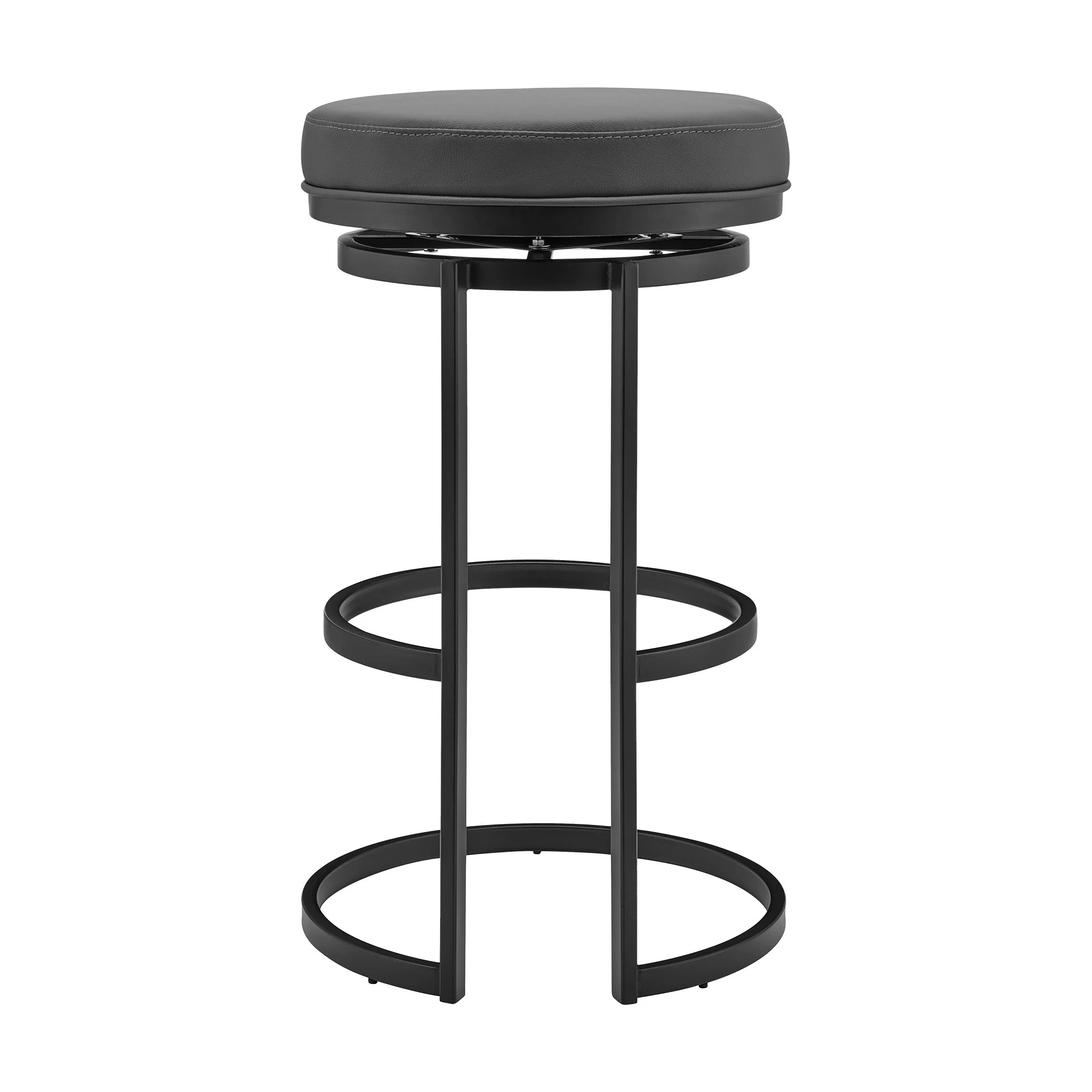 26" Gray and Black Faux Leather and Iron Swivel Backless Counter Height Bar Chair with Footrest By Homeroots - Image 2
