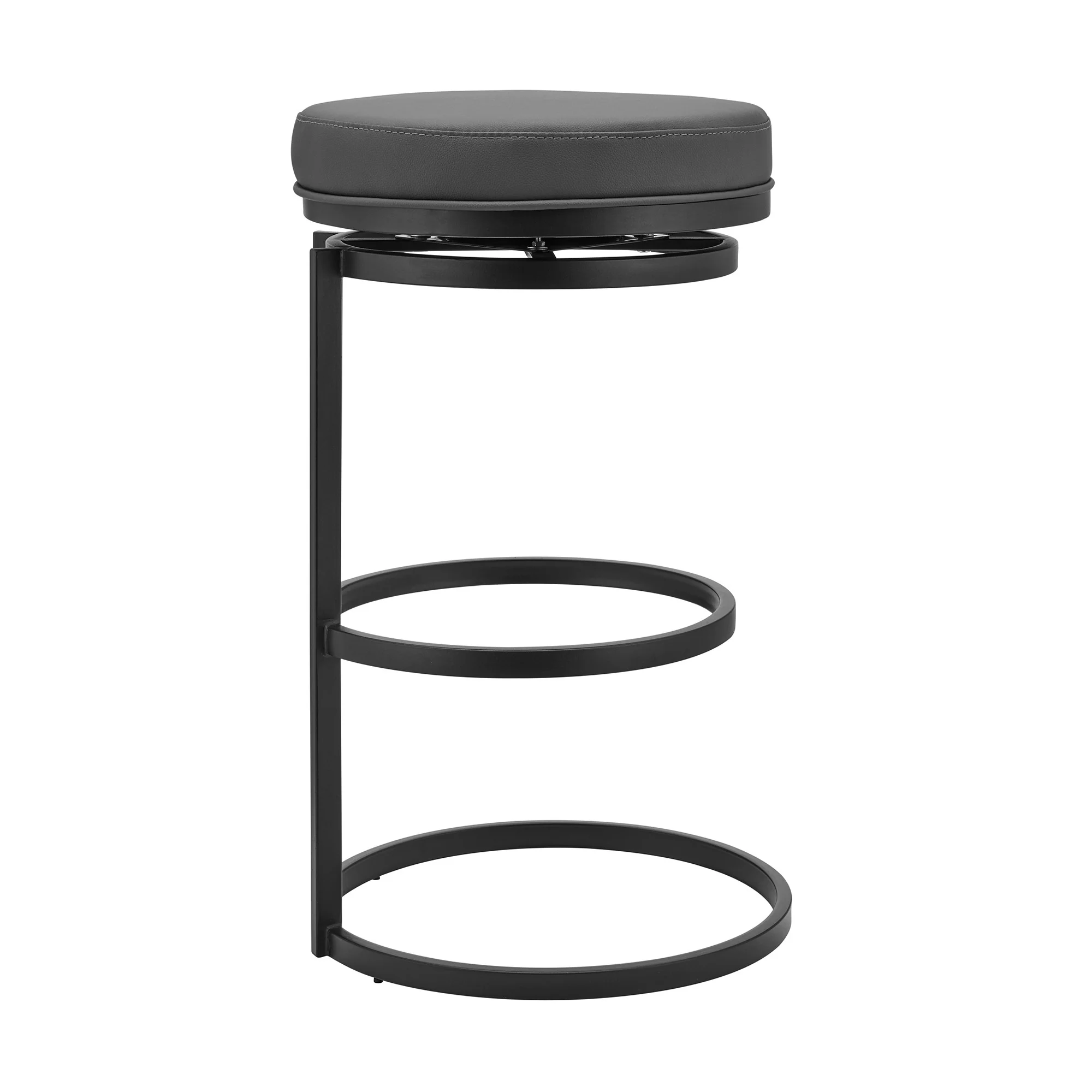 26" Gray and Black Faux Leather and Iron Swivel Backless Counter Height Bar Chair with Footrest By Homeroots - Image 3