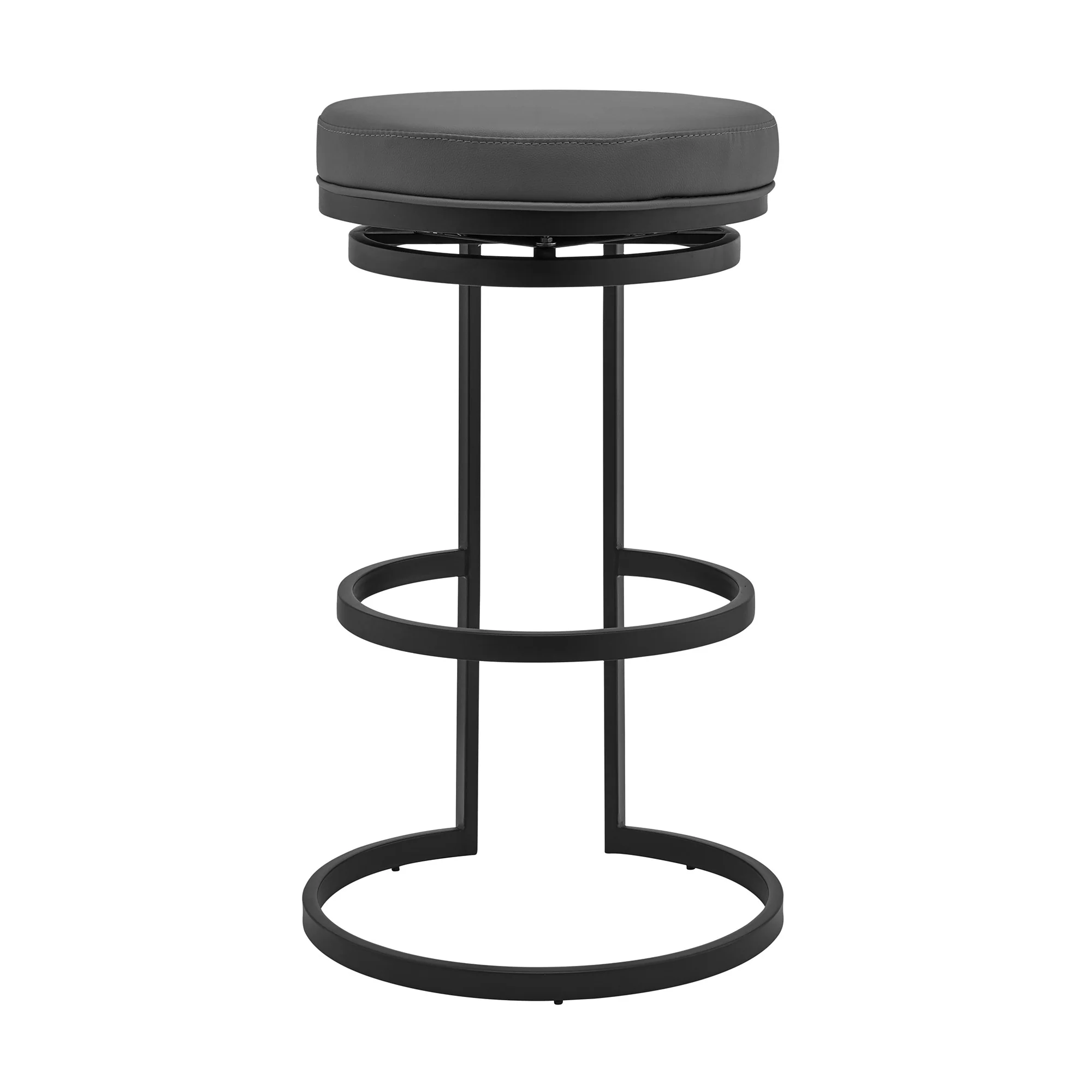 26" Gray and Black Faux Leather and Iron Swivel Backless Counter Height Bar Chair with Footrest By Homeroots - Image 4