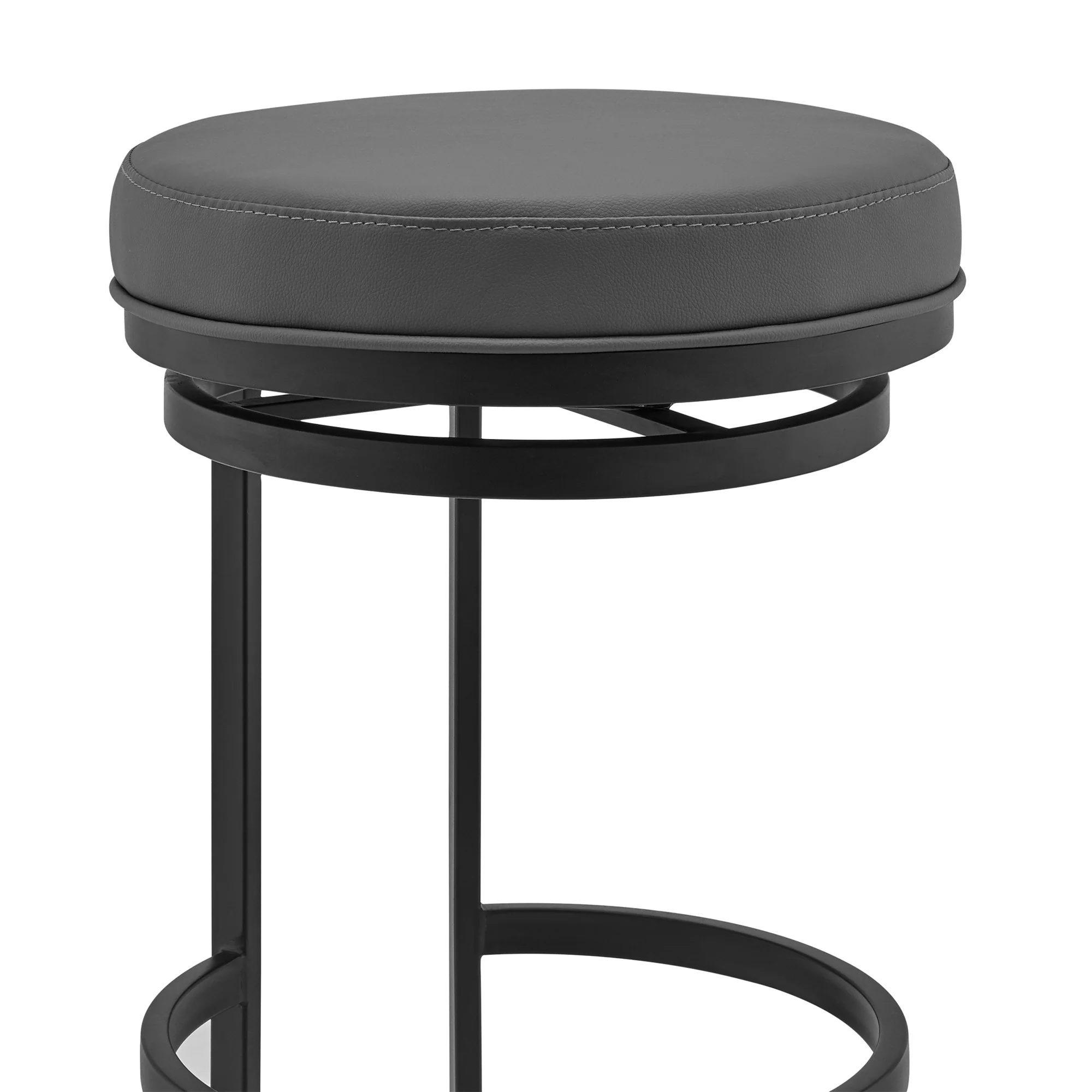 26" Gray and Black Faux Leather and Iron Swivel Backless Counter Height Bar Chair with Footrest By Homeroots - Image 6