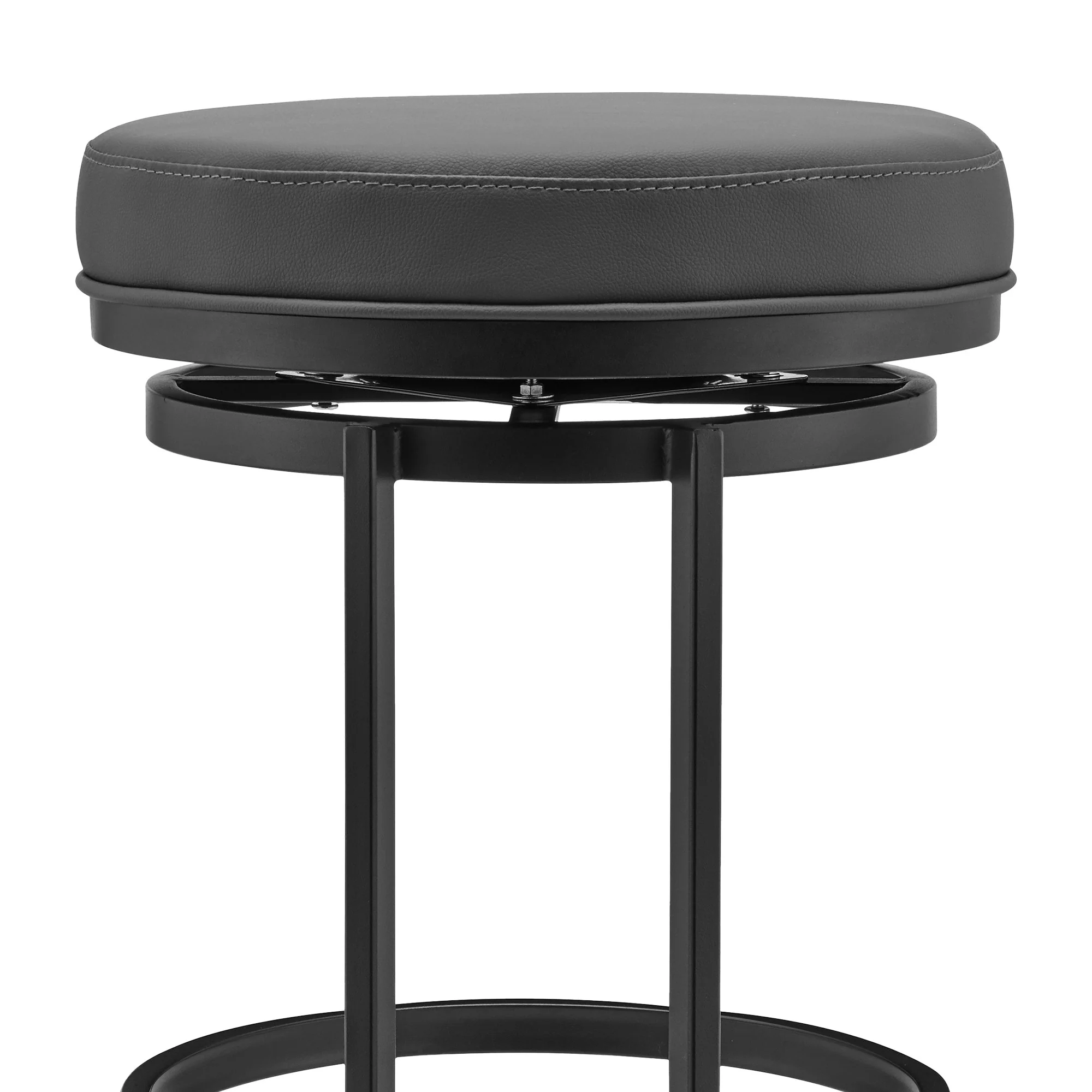 26" Gray and Black Faux Leather and Iron Swivel Backless Counter Height Bar Chair with Footrest By Homeroots - Image 7