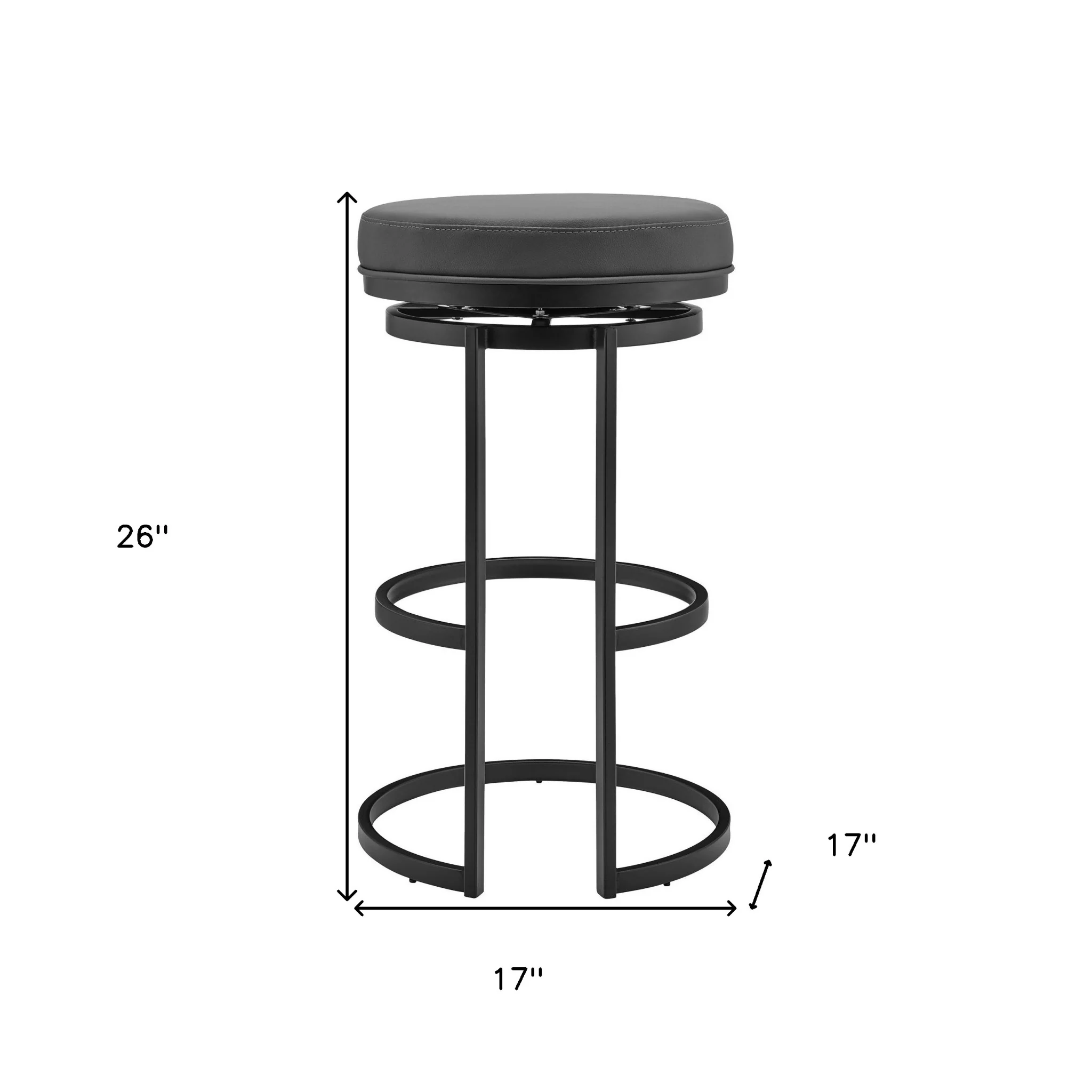 26" Gray and Black Faux Leather and Iron Swivel Backless Counter Height Bar Chair with Footrest By Homeroots - Image 9