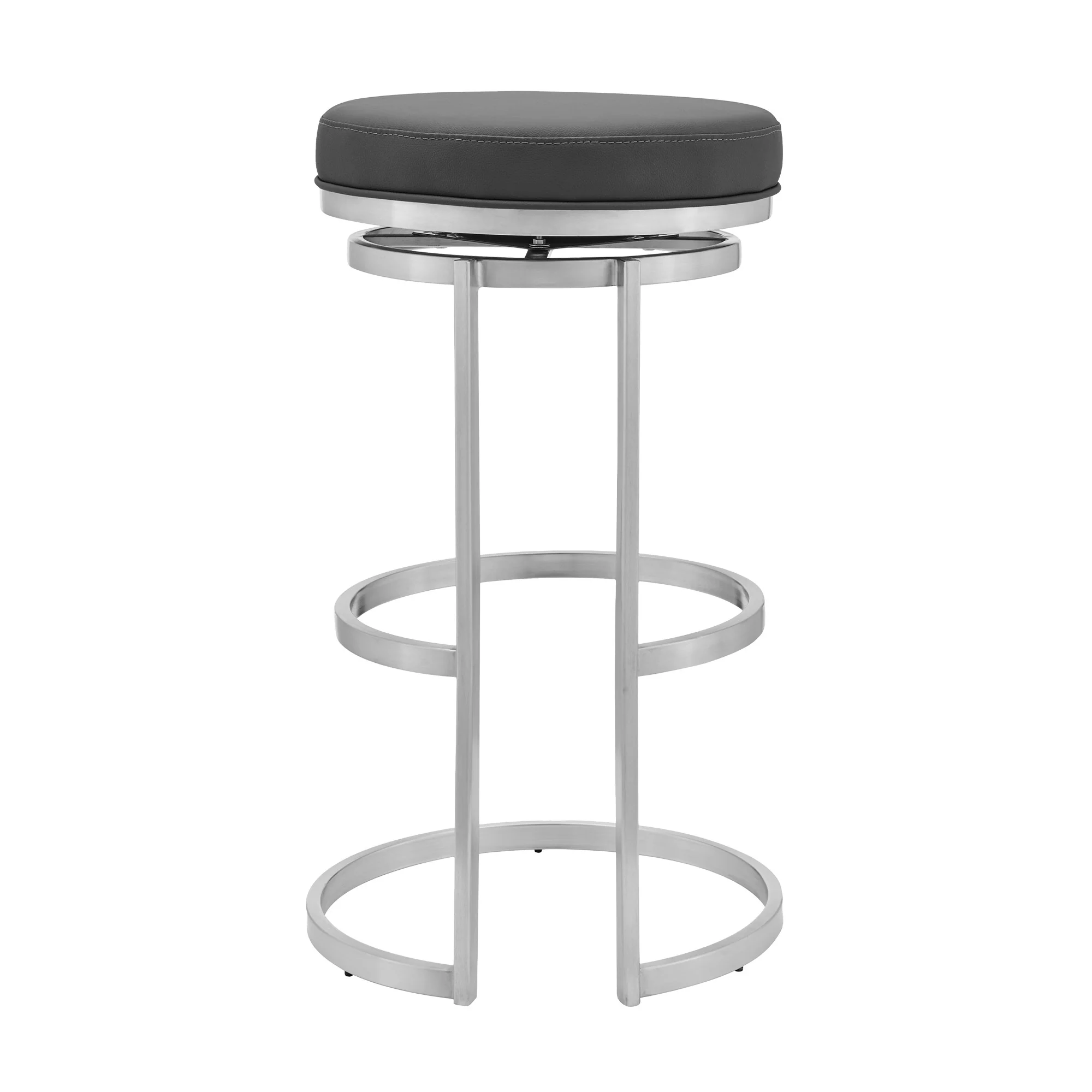 26" Gray Faux Leather And Iron Swivel Backless Counter Height Bar Chair By Homeroots - Image 2