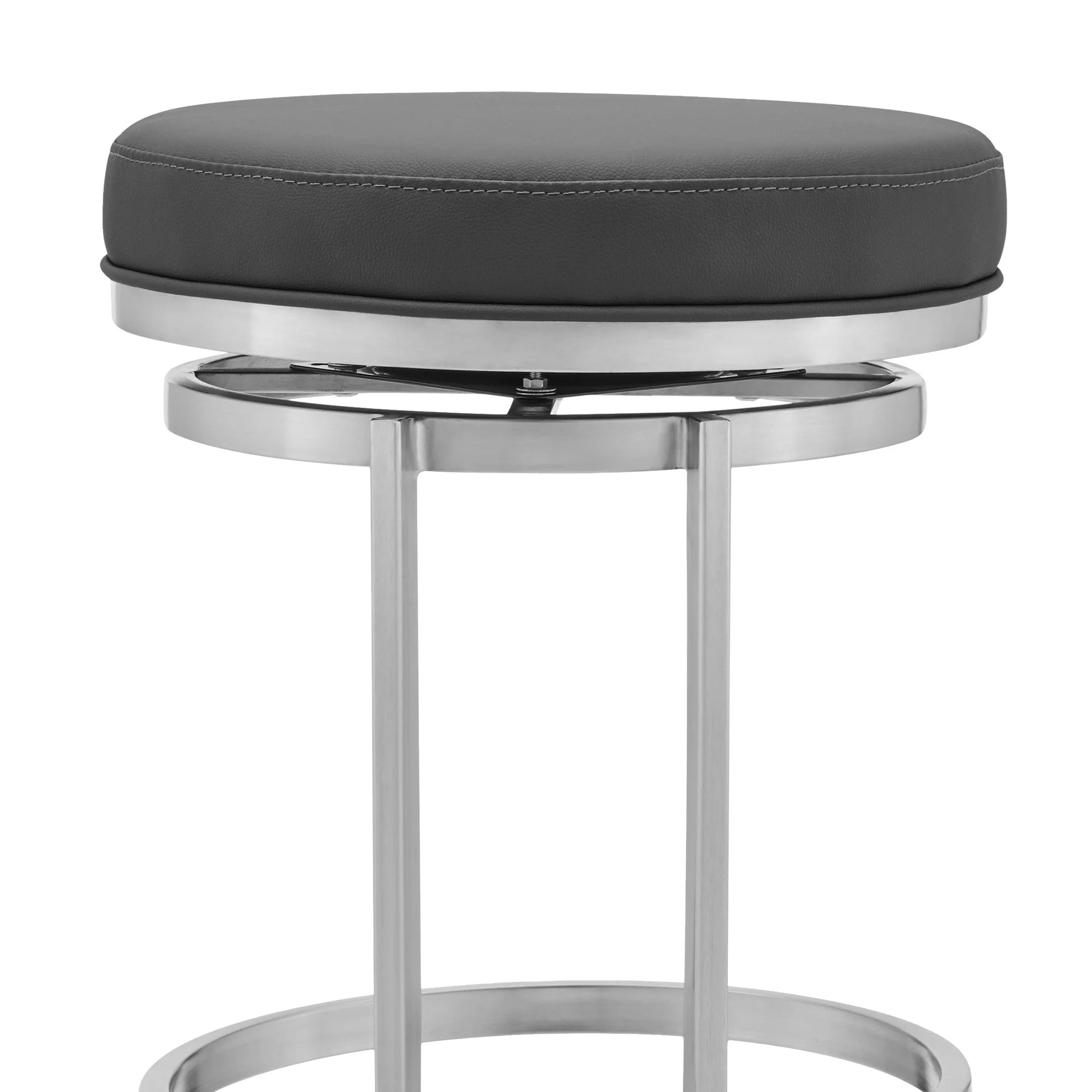 26" Gray Faux Leather And Iron Swivel Backless Counter Height Bar Chair By Homeroots - Image 8