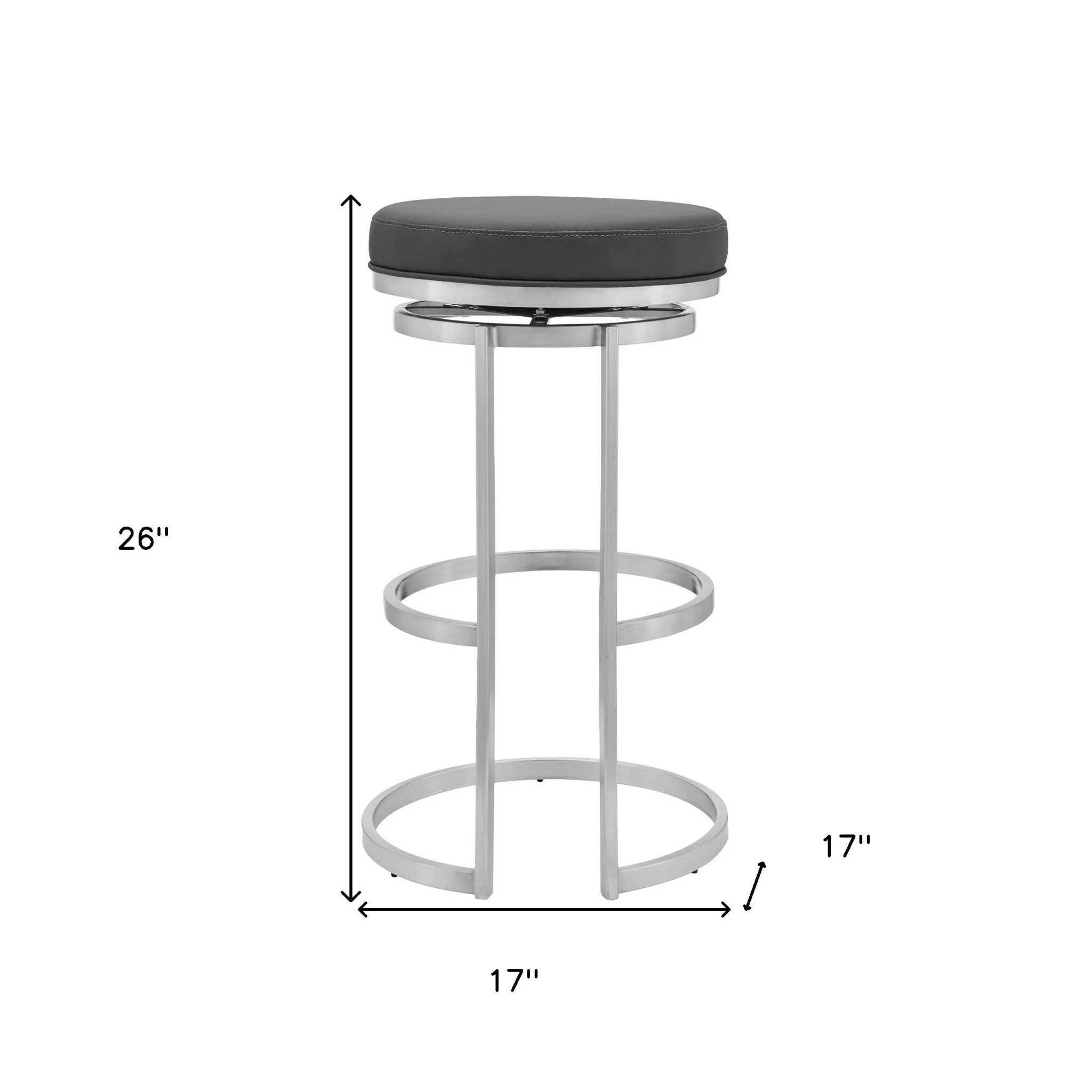 26" Gray Faux Leather And Iron Swivel Backless Counter Height Bar Chair By Homeroots - Image 9
