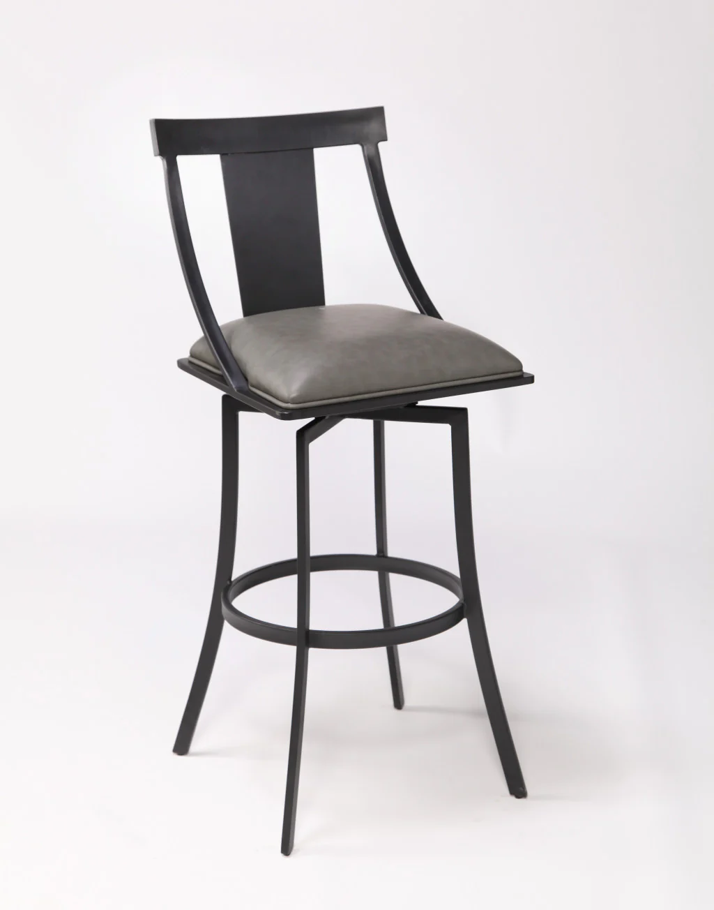 26" Gray Faux Leather and Metal Square Seat Swivel Bar Stool By Homeroots - Image 3
