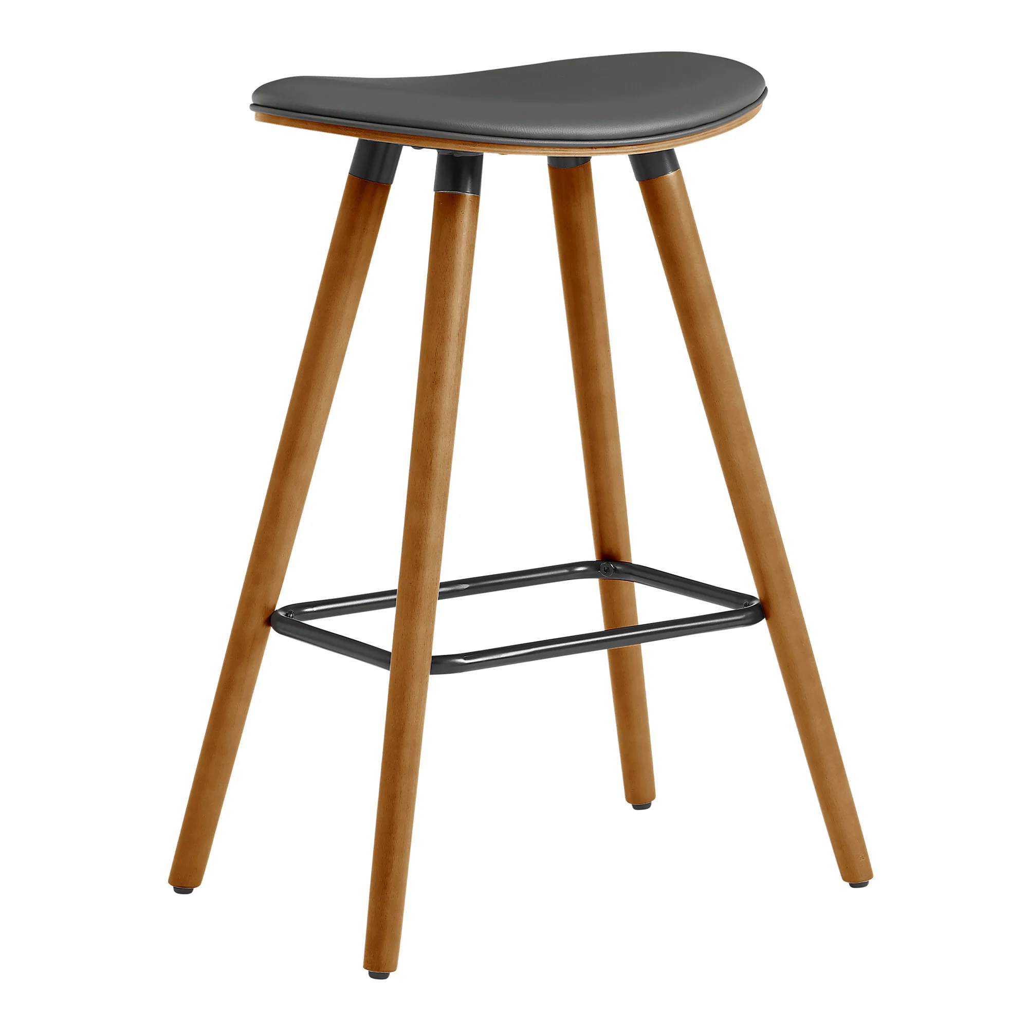 26" Gray Faux Leather Backless Wooden Bar Stool By Homeroots - Image 2