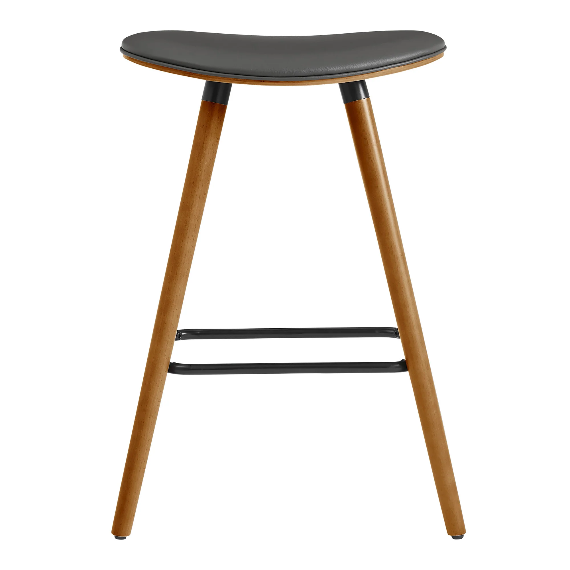 26" Gray Faux Leather Backless Wooden Bar Stool By Homeroots - Image 3