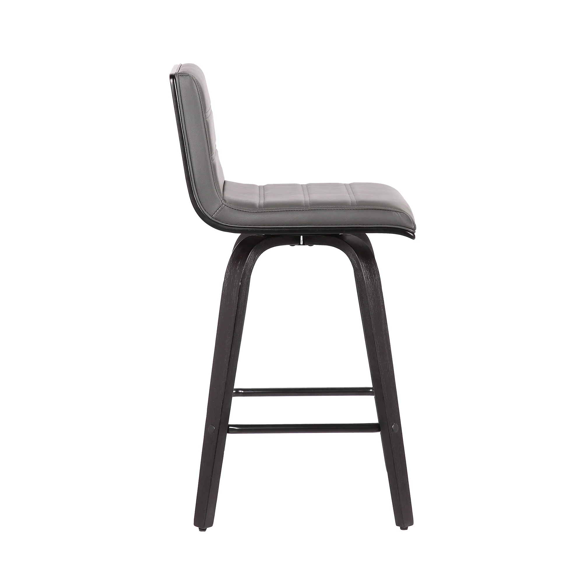 26” Gray Faux Leather Black Wooden Swivel Bar Stool By Homeroots - Image 4