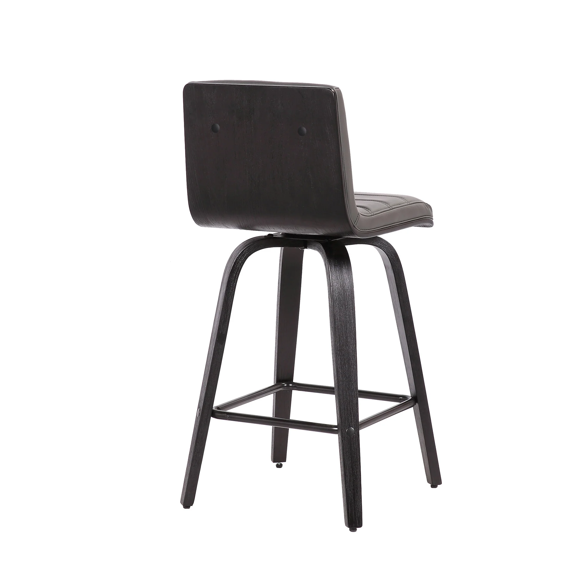 26” Gray Faux Leather Black Wooden Swivel Bar Stool By Homeroots - Image 5