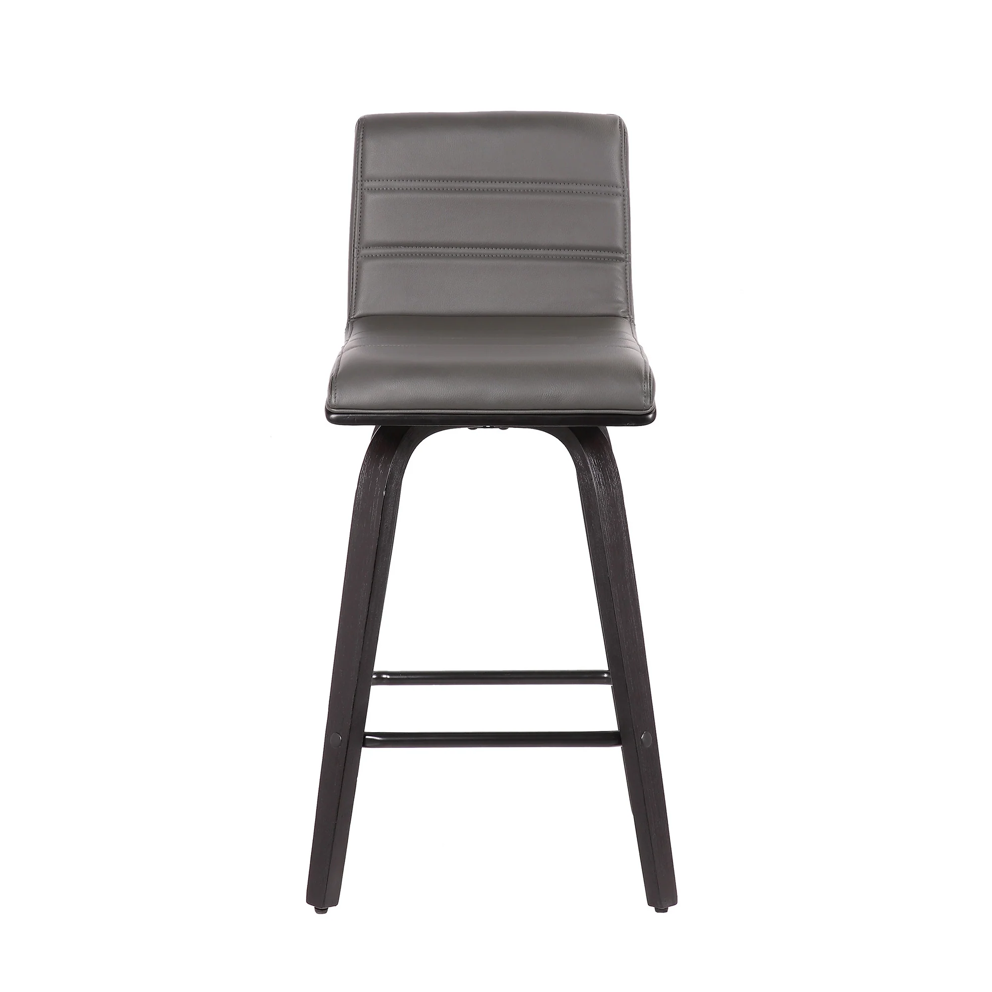 26” Gray Faux Leather Black Wooden Swivel Bar Stool By Homeroots - Image 6