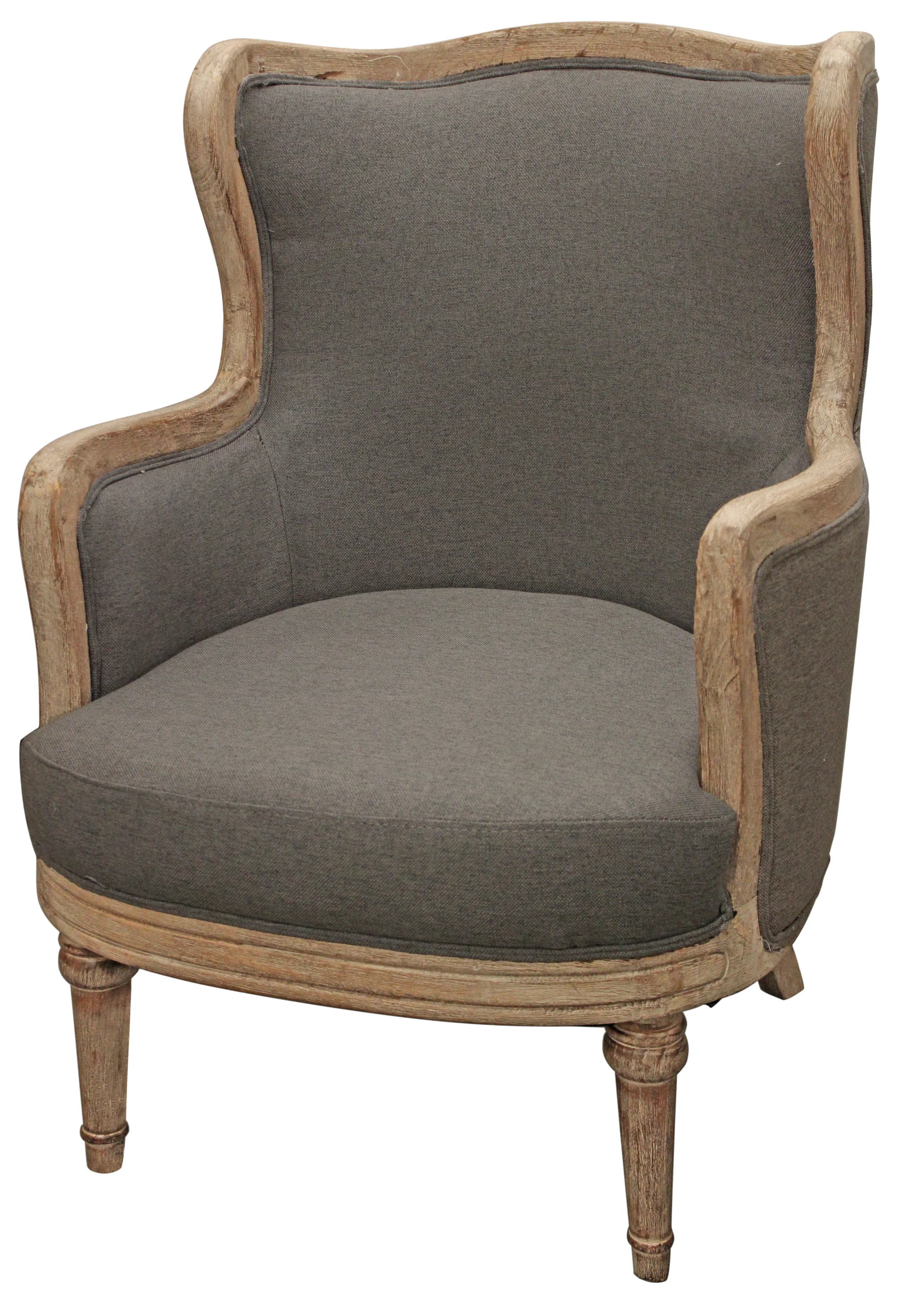 26" Gray Linen And Natural Solid Color Arm Chair By Homeroots - Image 2