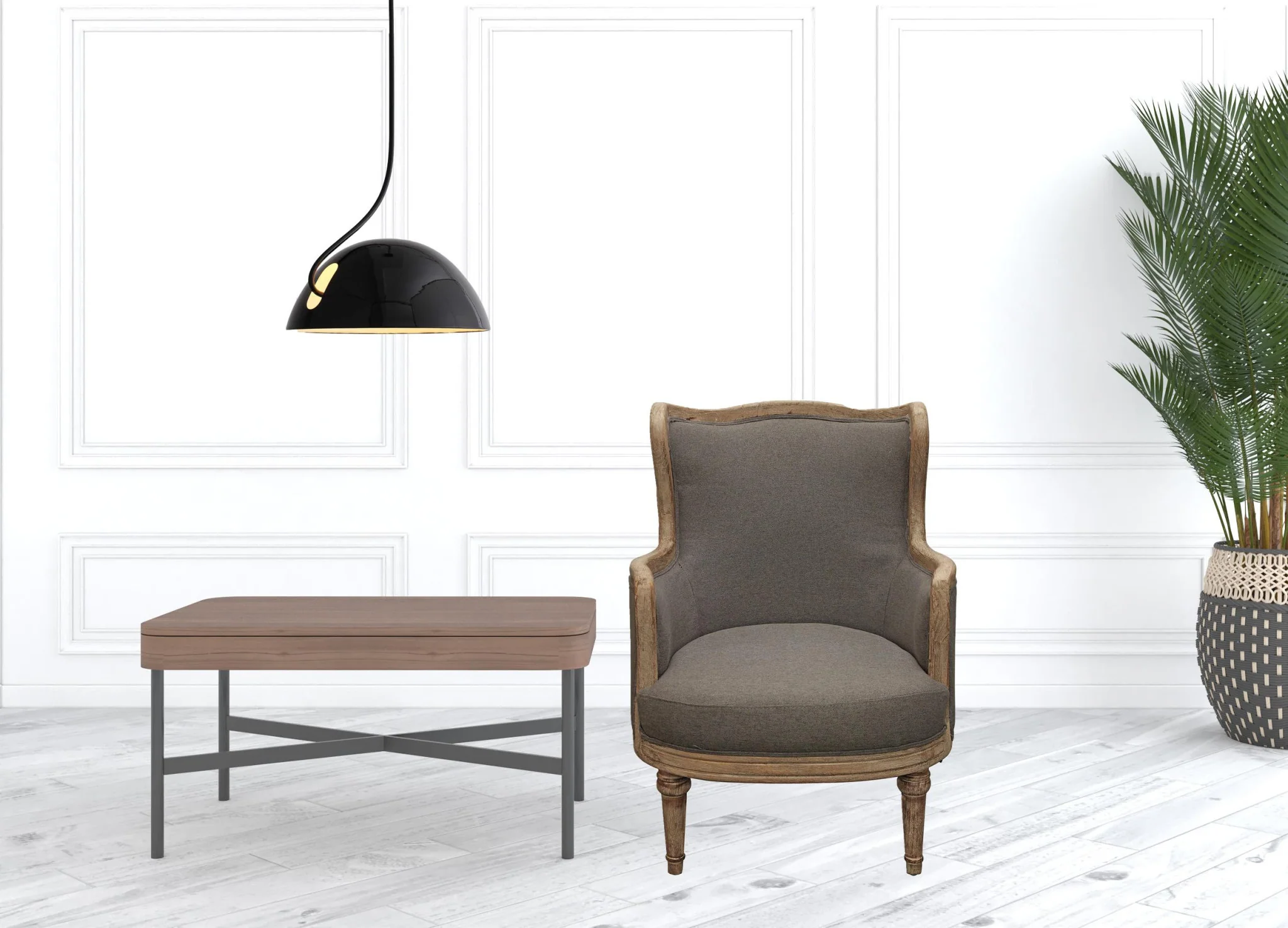 26" Gray Linen And Natural Solid Color Arm Chair By Homeroots - Image 5