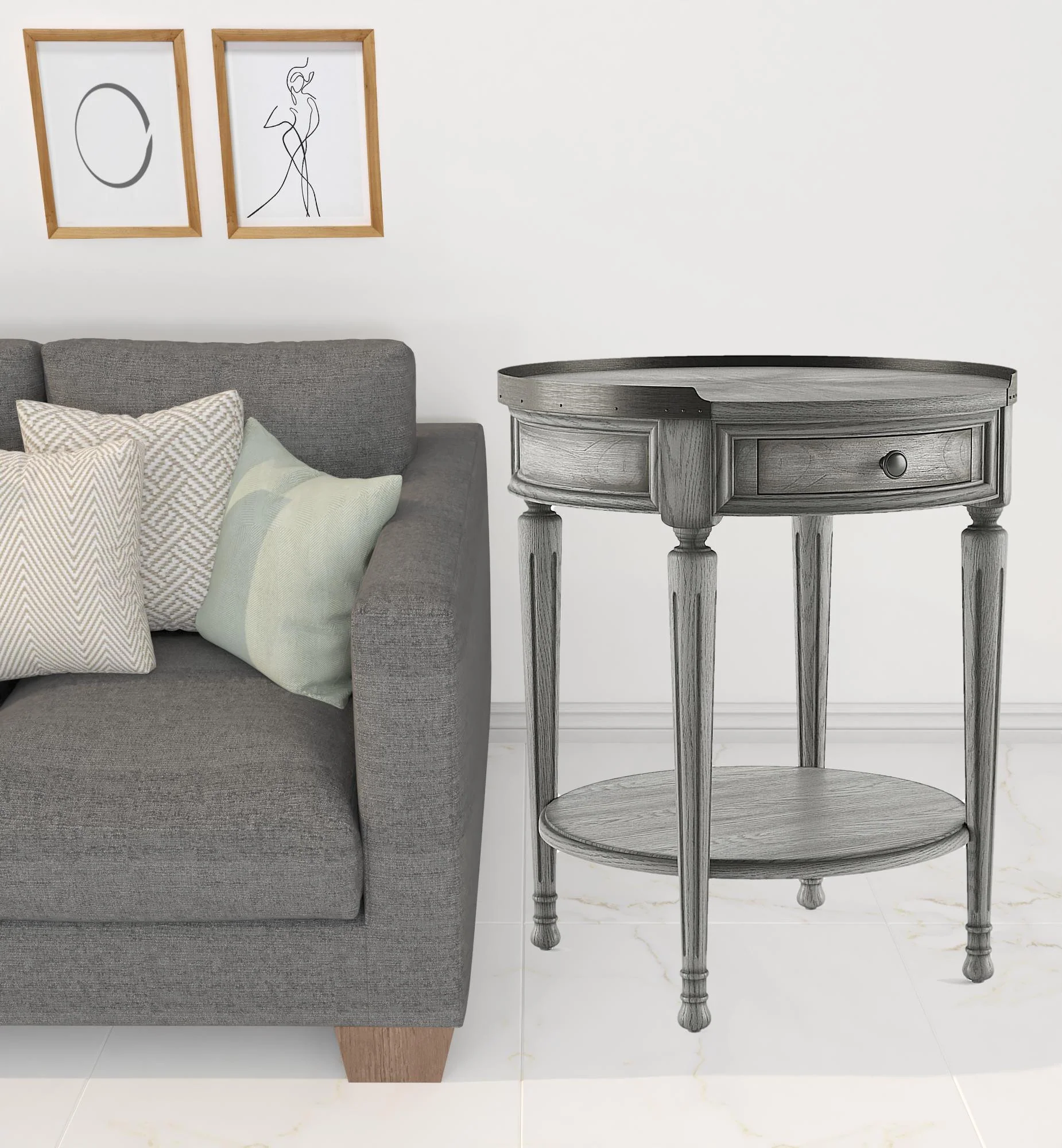 26" Gray Manufactured Wood Round End Table With Drawer And Shelf By Homeroots - Image 7