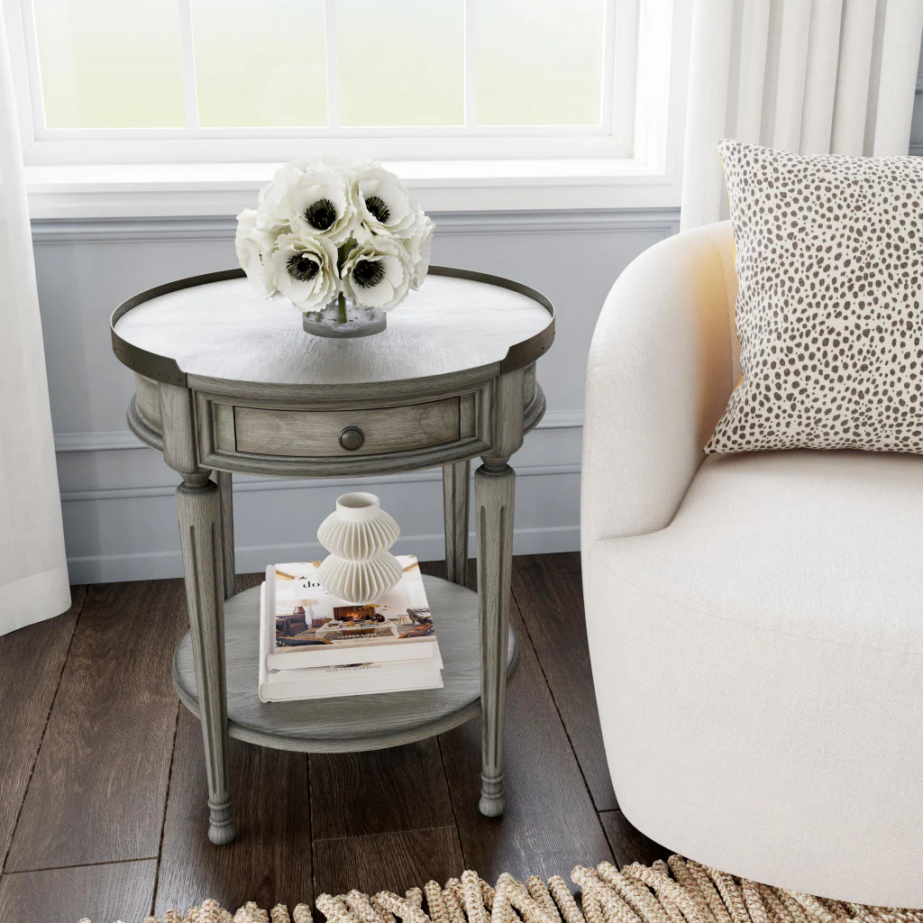 26" Gray Manufactured Wood Round End Table With Drawer And Shelf By Homeroots - Image 8