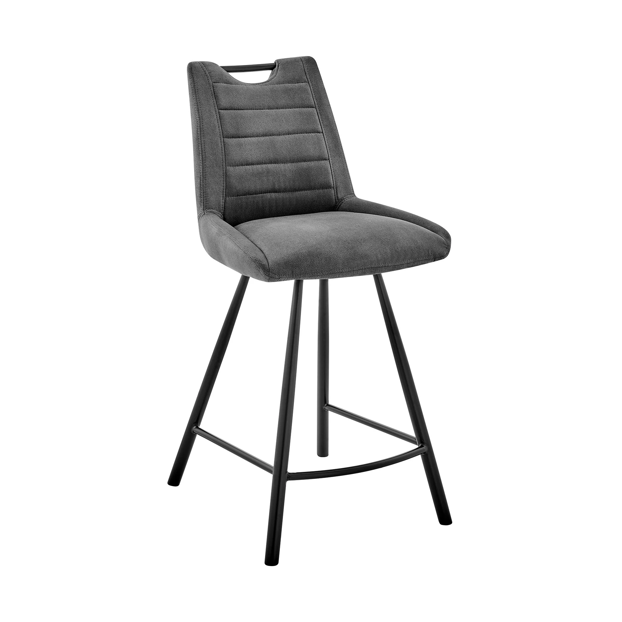 26" Gray Microfiber and Black Metal Counter Stool By Homeroots - Image 2